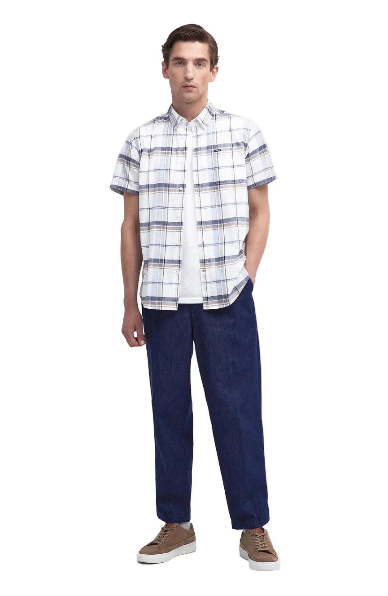 Barbour Dudley Short-Sleeve Button Down Collar Tailored Shirt In Navy