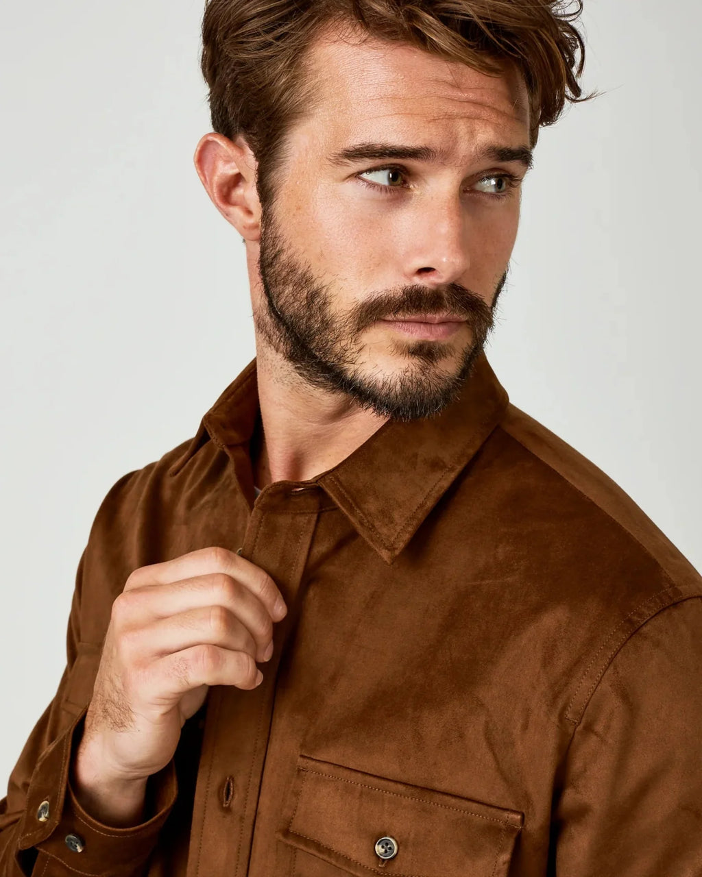7 Diamonds Suede Over Shirt In Autumn Rust Brown