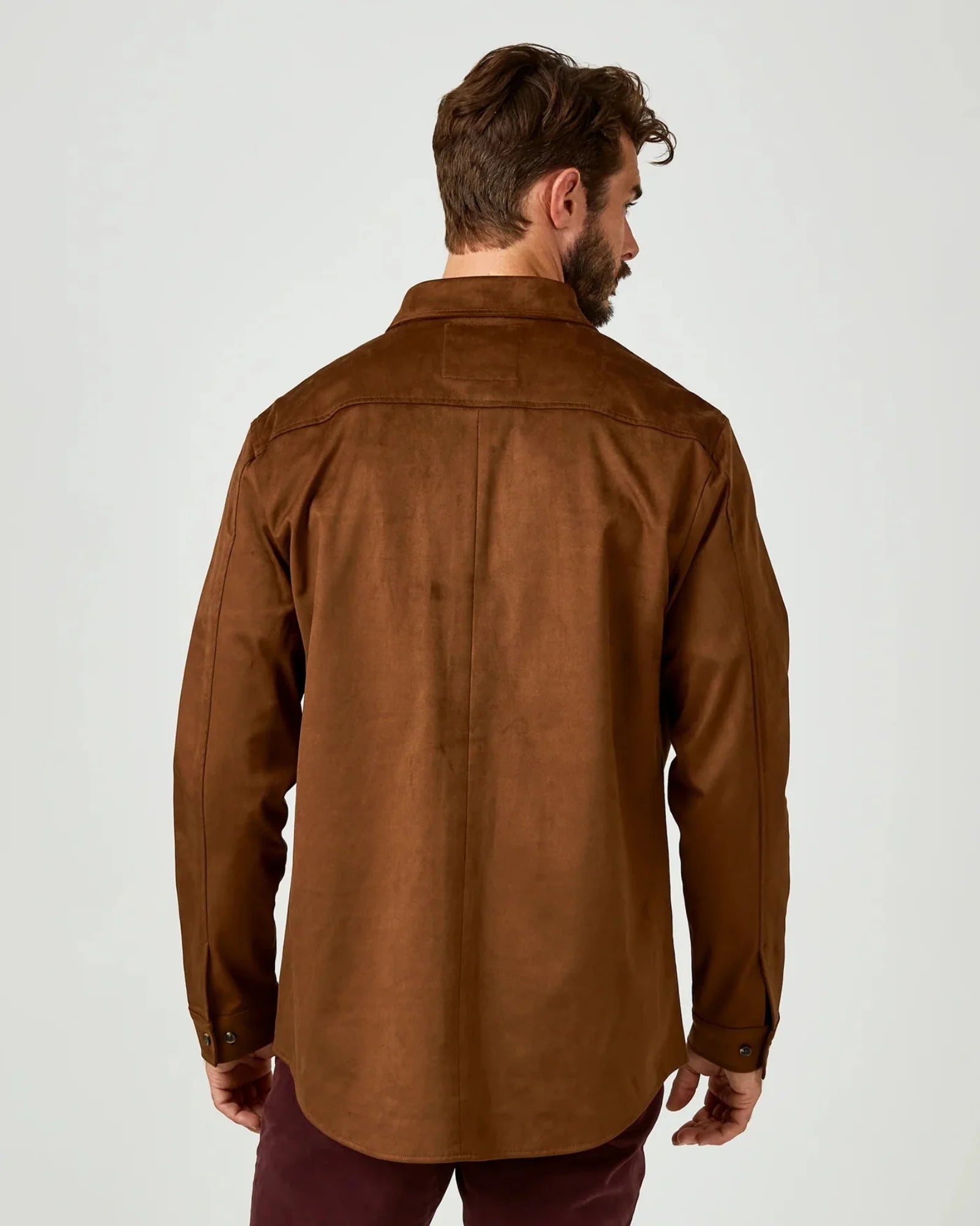 7 Diamonds Suede Over Shirt In Autumn Rust Brown