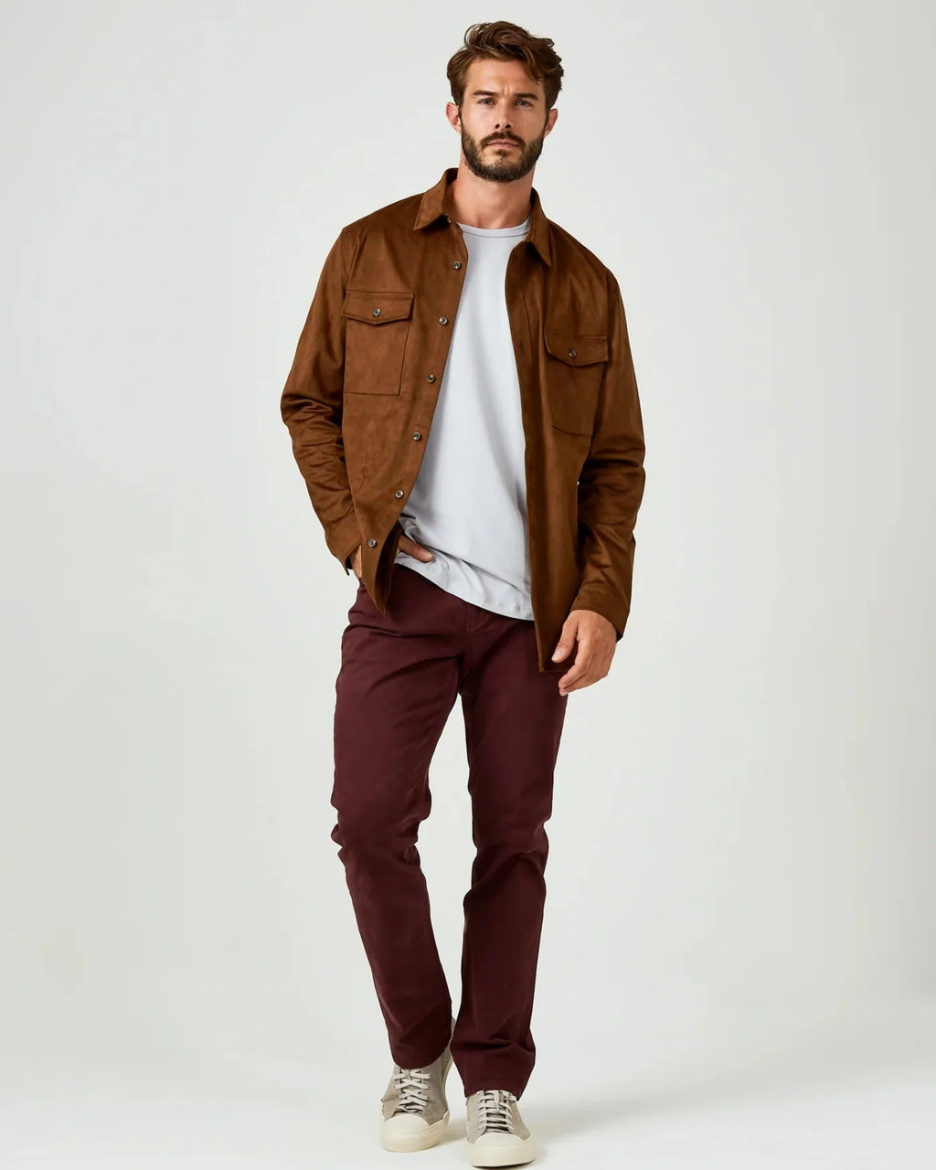 7 Diamonds Suede Over Shirt In Autumn Rust Brown