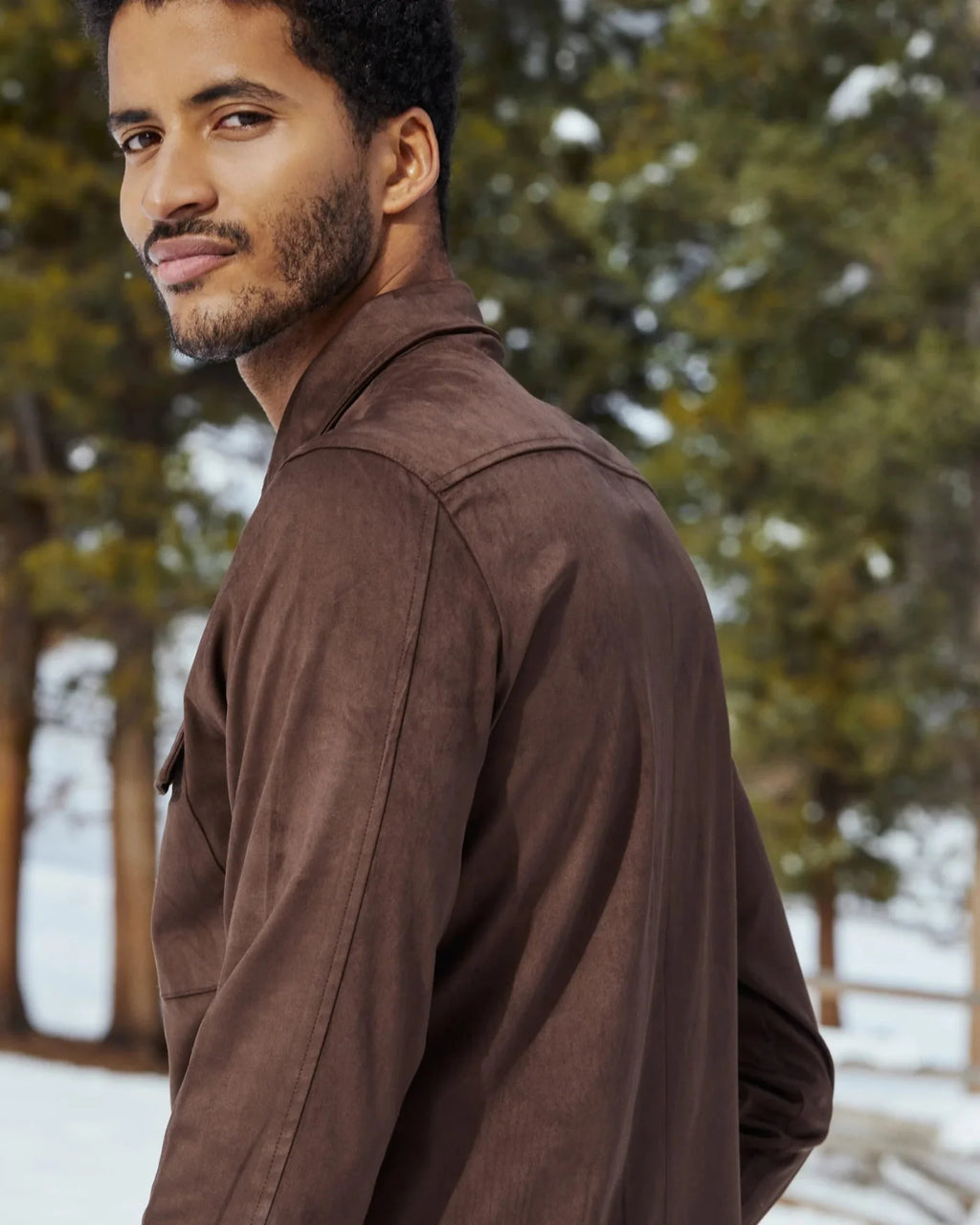 7 Diamonds Suede Over Shirt In Cacao Dark Brown