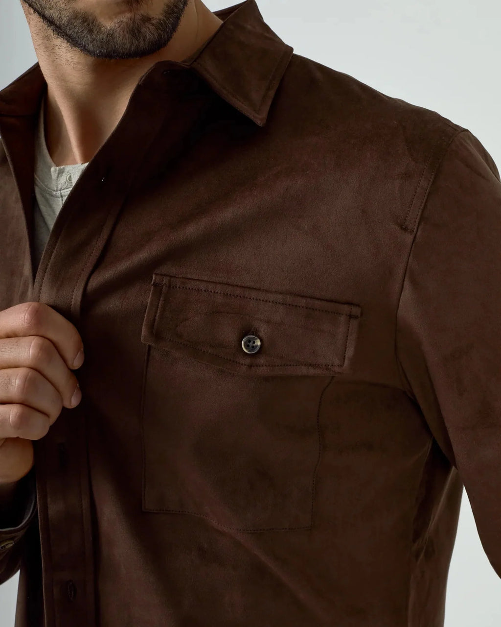 7 Diamonds Suede Over Shirt In Cacao Dark Brown