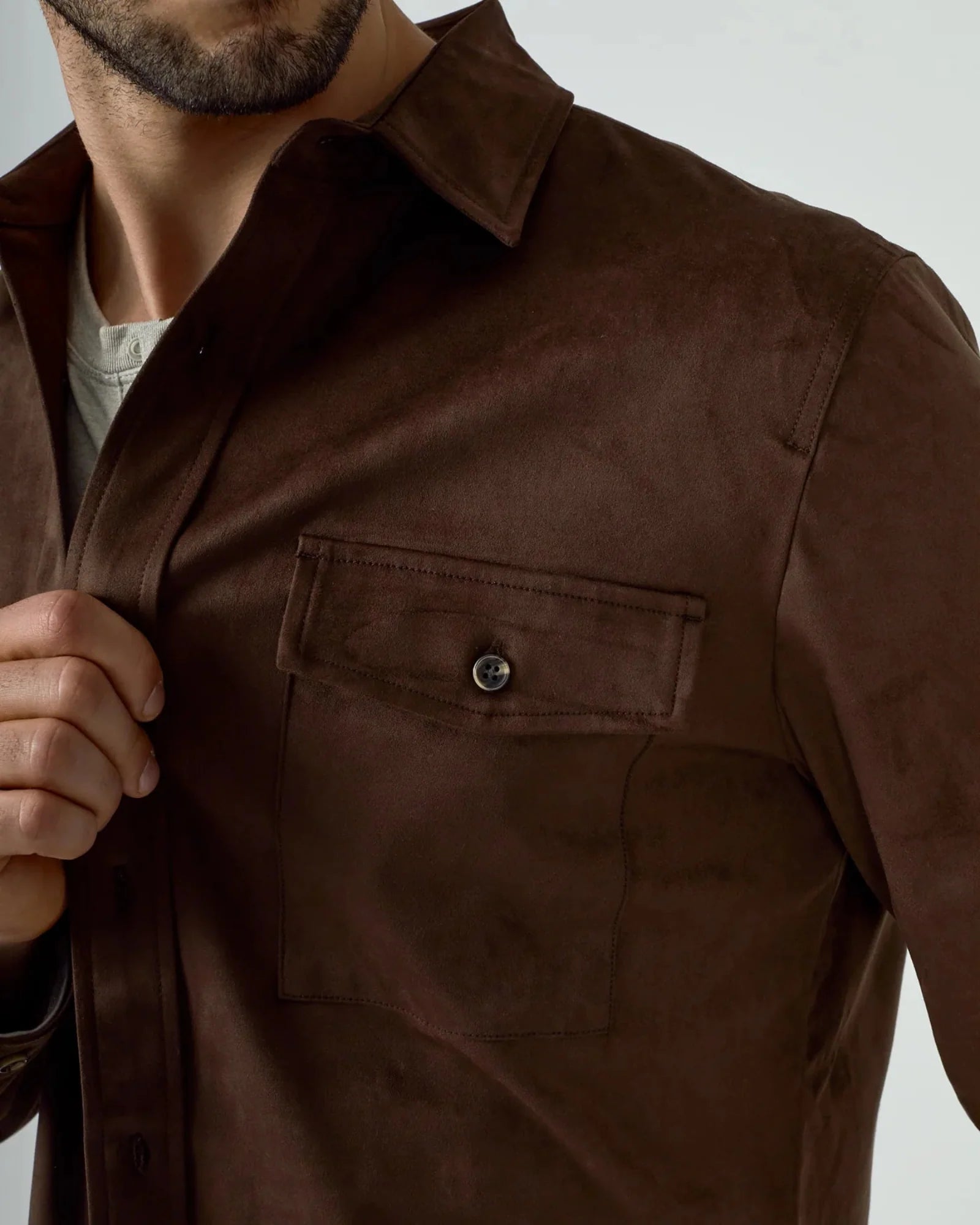 7 Diamonds Suede Over Shirt In Cacao Dark Brown