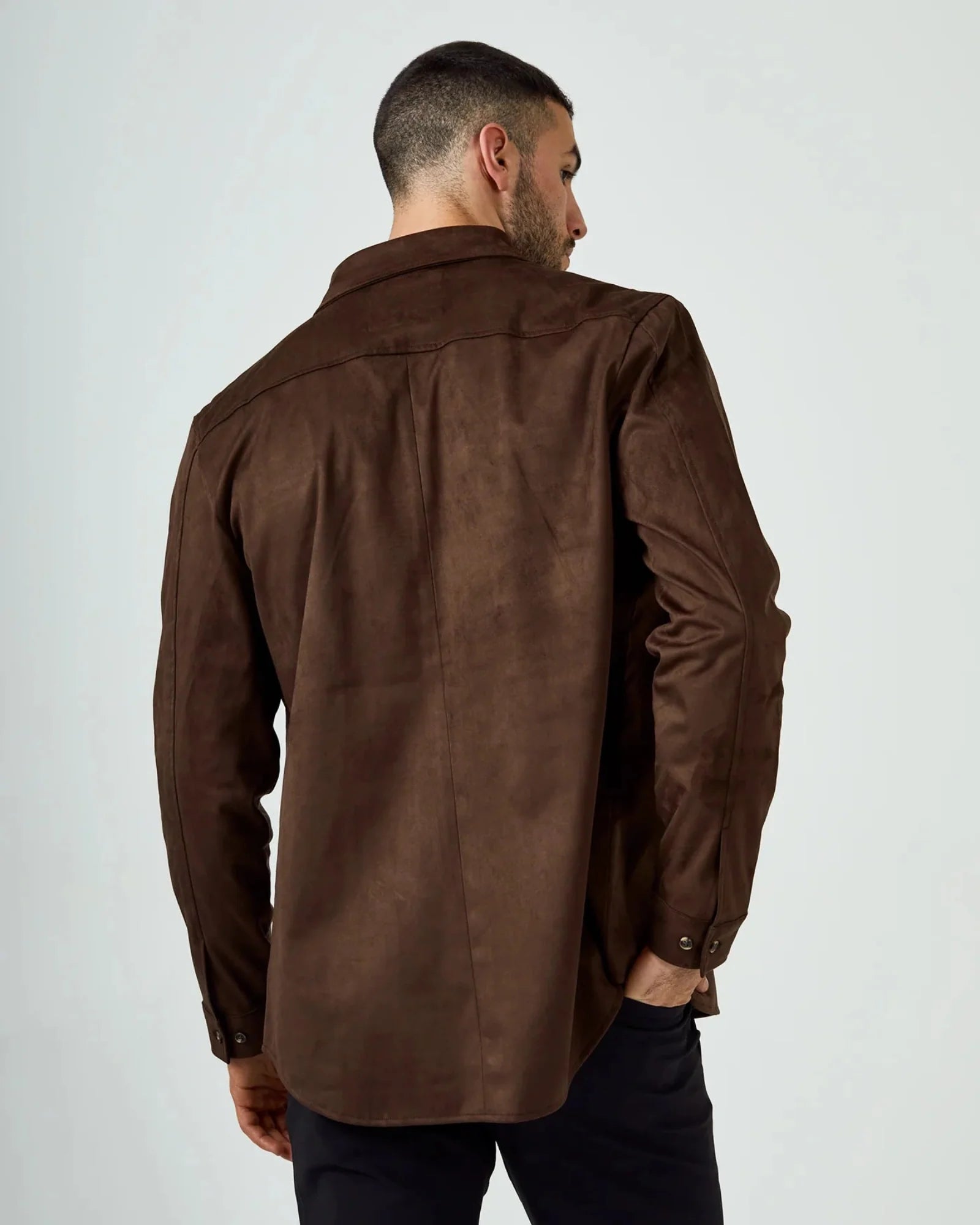 7 Diamonds Suede Over Shirt In Cacao Dark Brown