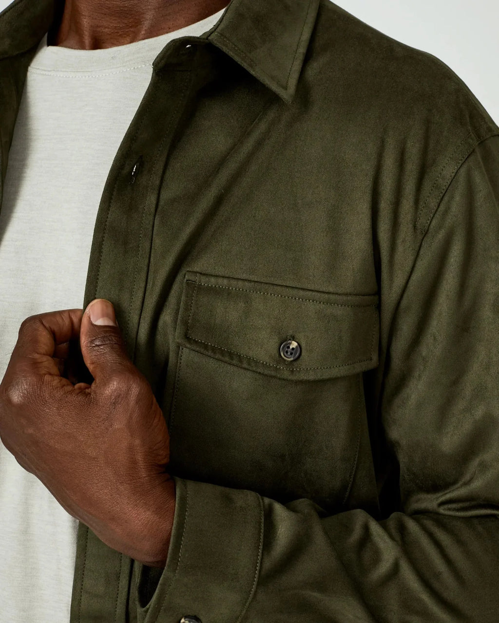 7 Diamonds Suede Over Shirt In Olive