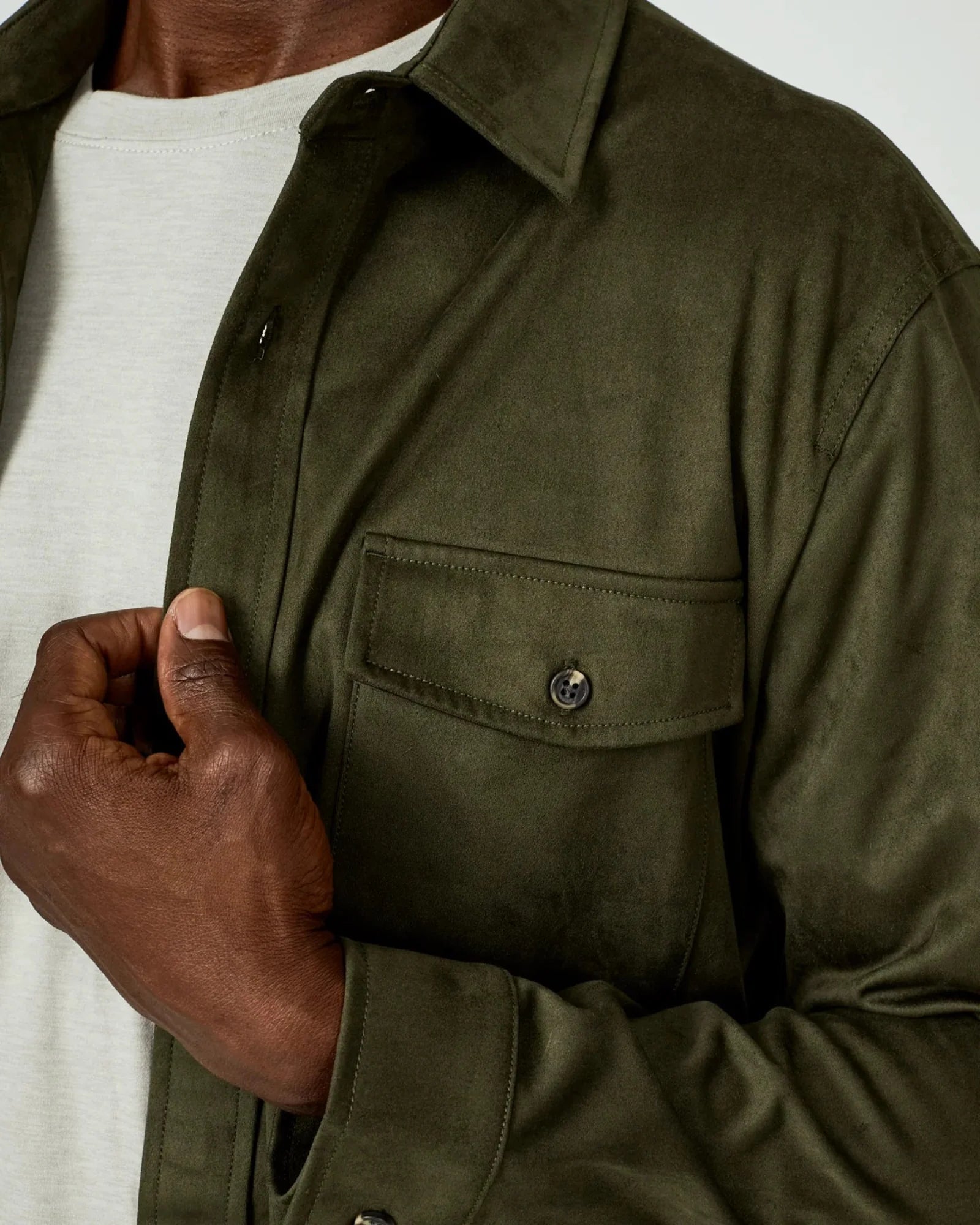 7 Diamonds Suede Over Shirt In Olive