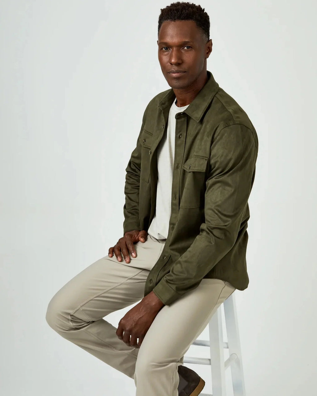 7 Diamonds Suede Over Shirt In Olive