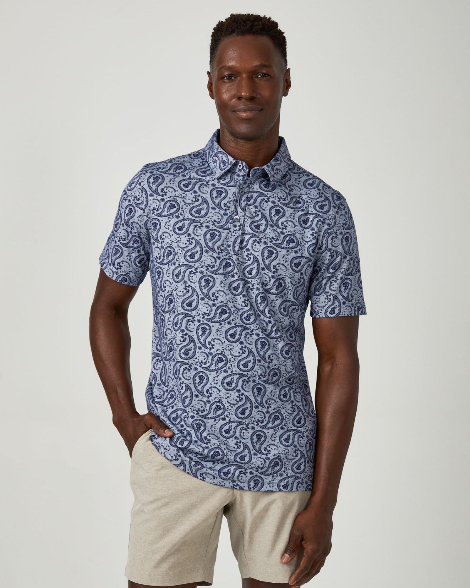 7 Diamonds Palmer Pima Polo In Steel Blue