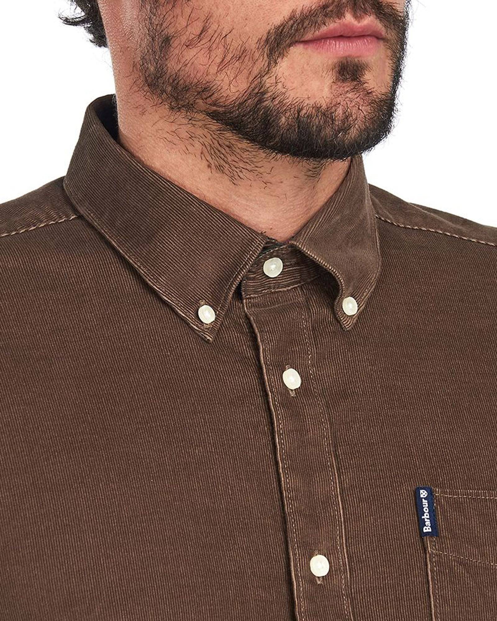 Barbour Cord 2 Cordoroy Button Down Collar Tailored Button Up Shirt In Brown - Rainwater's Men's Clothing and Tuxedo Rental