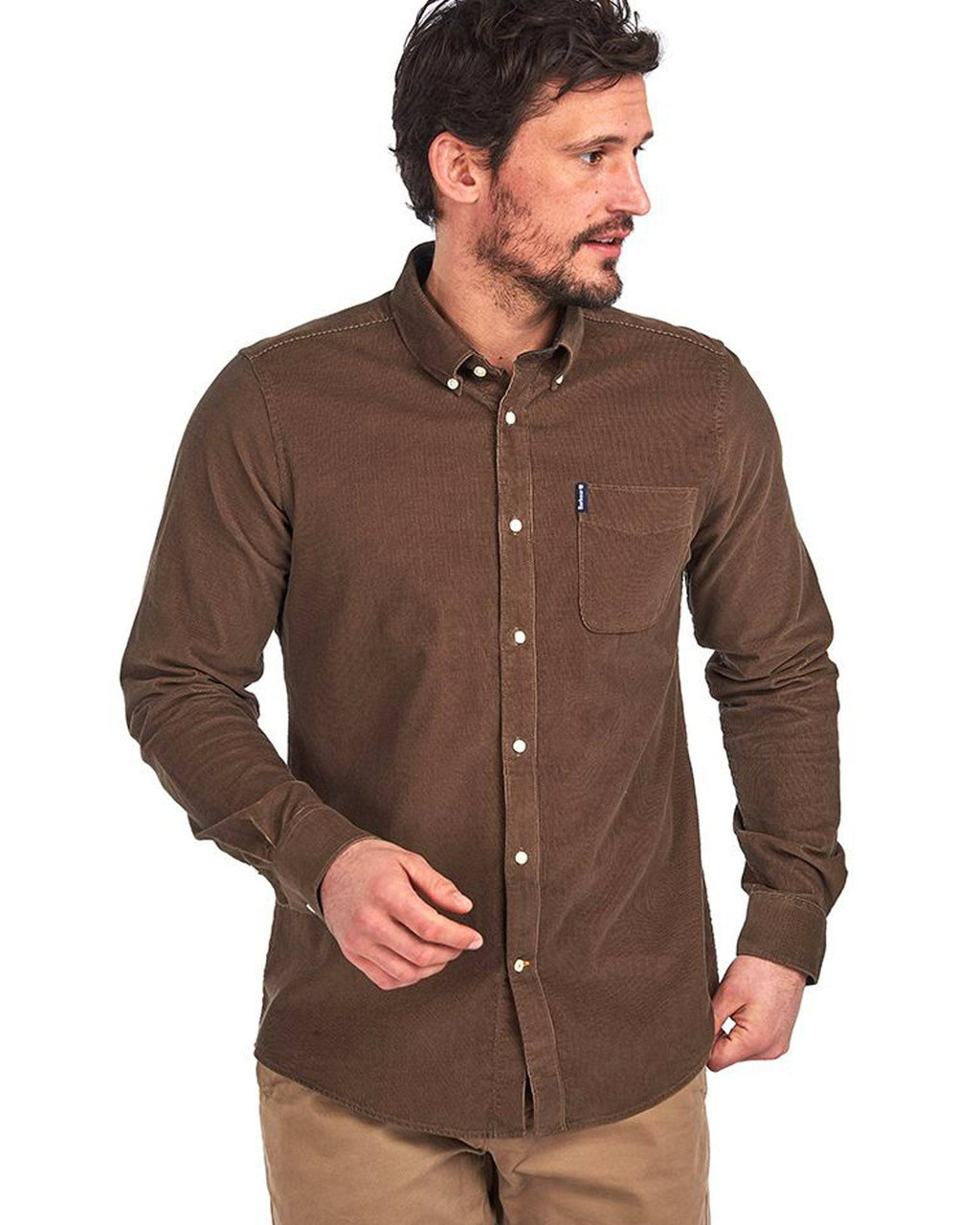 Barbour Cord 2 Cordoroy Button Down Collar Tailored Button Up Shirt In Brown - Rainwater's Men's Clothing and Tuxedo Rental