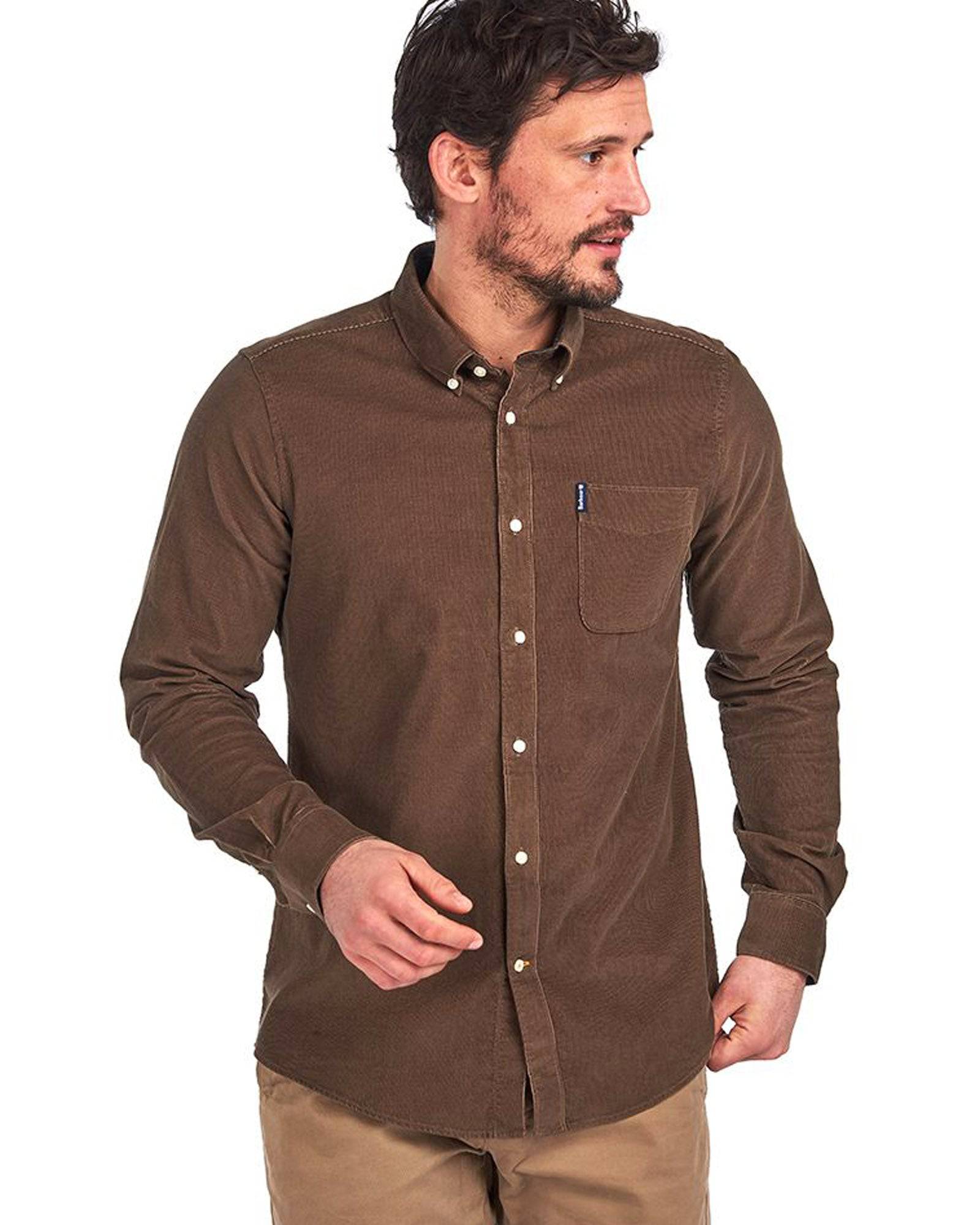 Barbour Cord 2 Cordoroy Button Down Collar Tailored Button Up Shirt In Brown - Rainwater's Men's Clothing and Tuxedo Rental