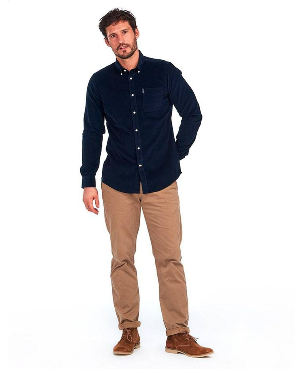 Barbour Cord 2 Cordoroy Button Down Collar Tailored Button Up Shirt In Navy - Rainwater's Men's Clothing and Tuxedo Rental