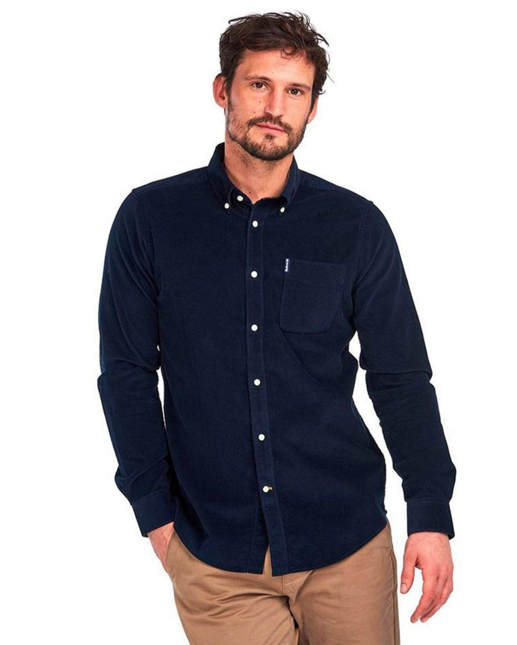 Barbour Cord 2 Cordoroy Button Down Collar Tailored Button Up Shirt In Navy - Rainwater's Men's Clothing and Tuxedo Rental