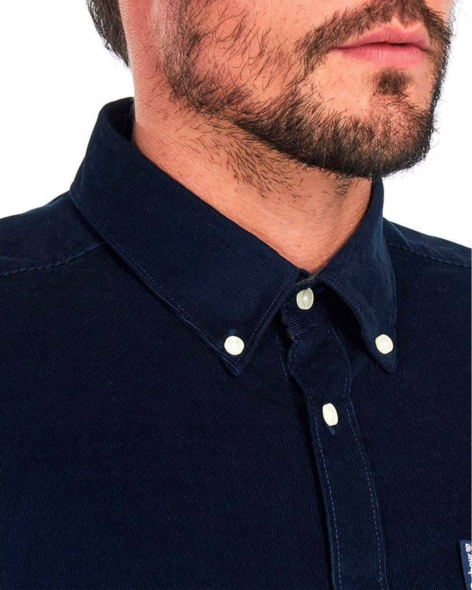 Barbour Cord 2 Cordoroy Button Down Collar Tailored Button Up Shirt In Navy - Rainwater's Men's Clothing and Tuxedo Rental
