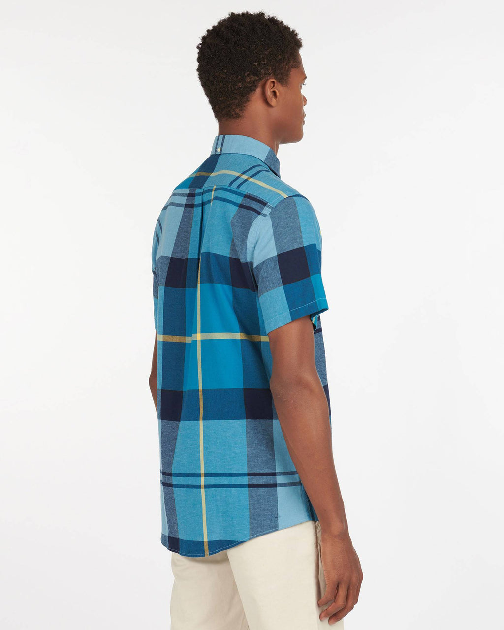 Barbour Douglas Aqua Plaid Short Sleeve Button Down Collar Tailored Fit Shirt - Rainwater's Men's Clothing and Tuxedo Rental