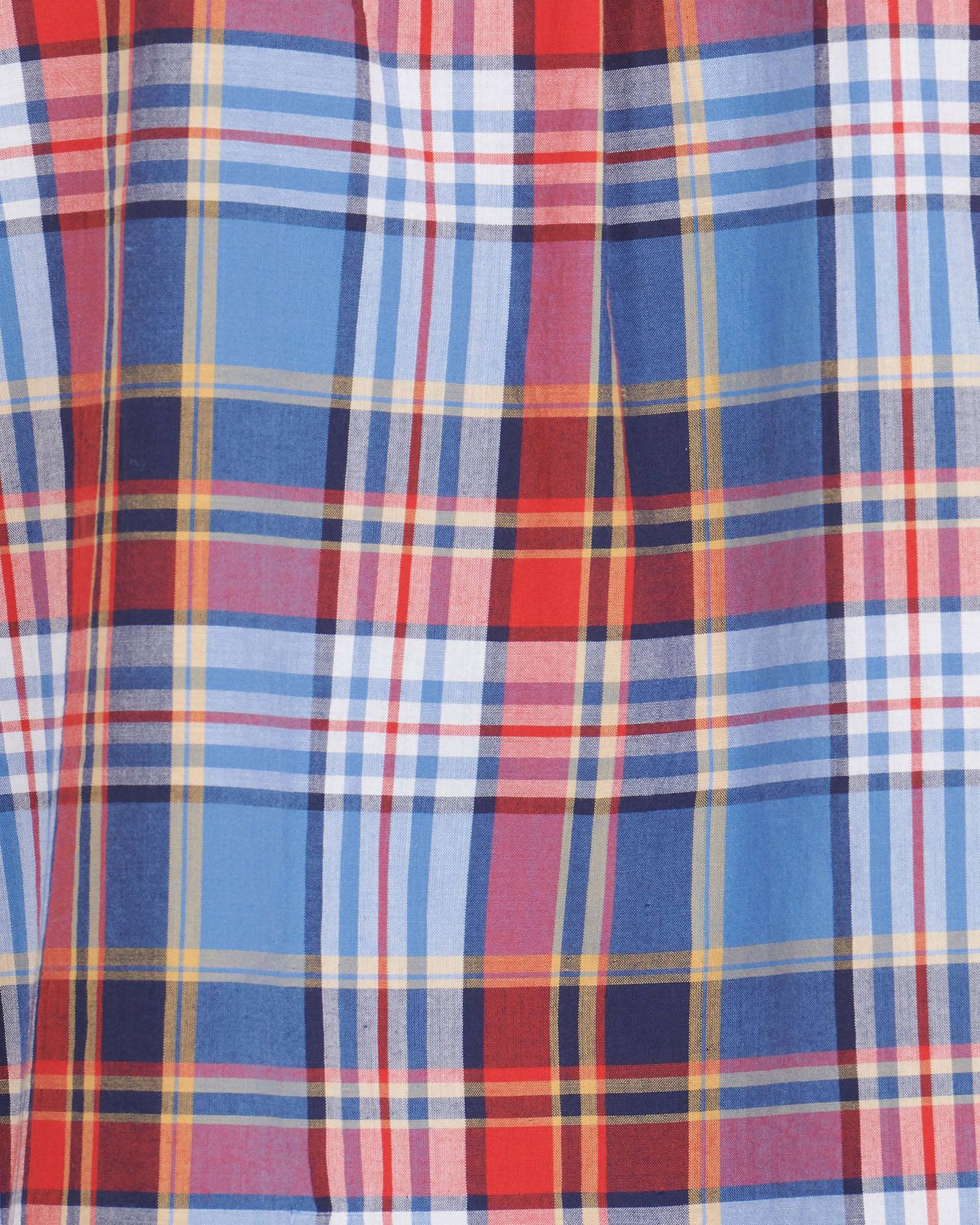 Barbour Madras 9 Plaid Short Sleeve Button Down Collar Shirt In Mid Blue - Rainwater's Men's Clothing and Tuxedo Rental