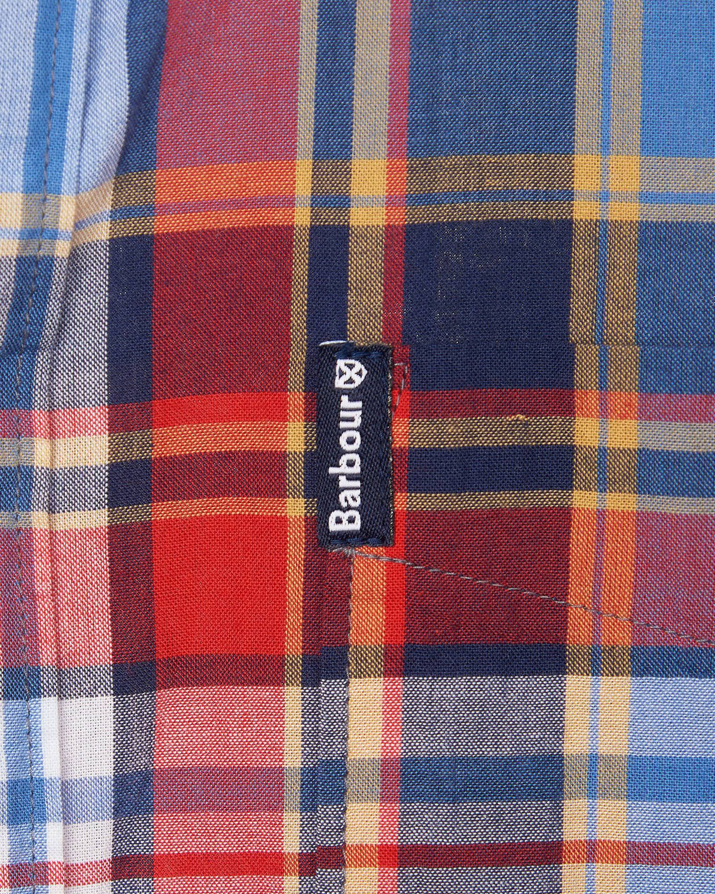 Barbour Madras 9 Plaid Short Sleeve Button Down Collar Shirt In Mid Blue - Rainwater's Men's Clothing and Tuxedo Rental