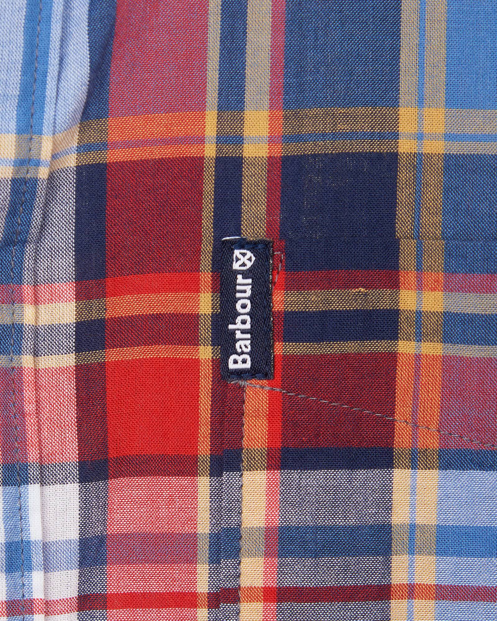 Barbour Madras 9 Plaid Short Sleeve Button Down Collar Shirt In Mid Blue - Rainwater's Men's Clothing and Tuxedo Rental