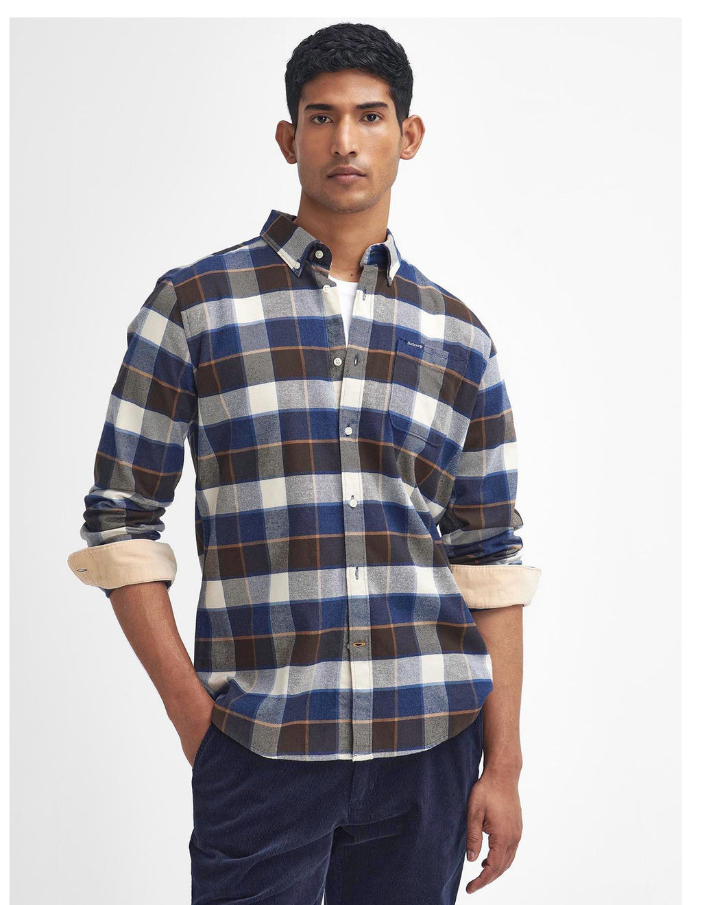 Barbour Valley Tailored Button-down Collar Shirt in Blue & Brown Plaid