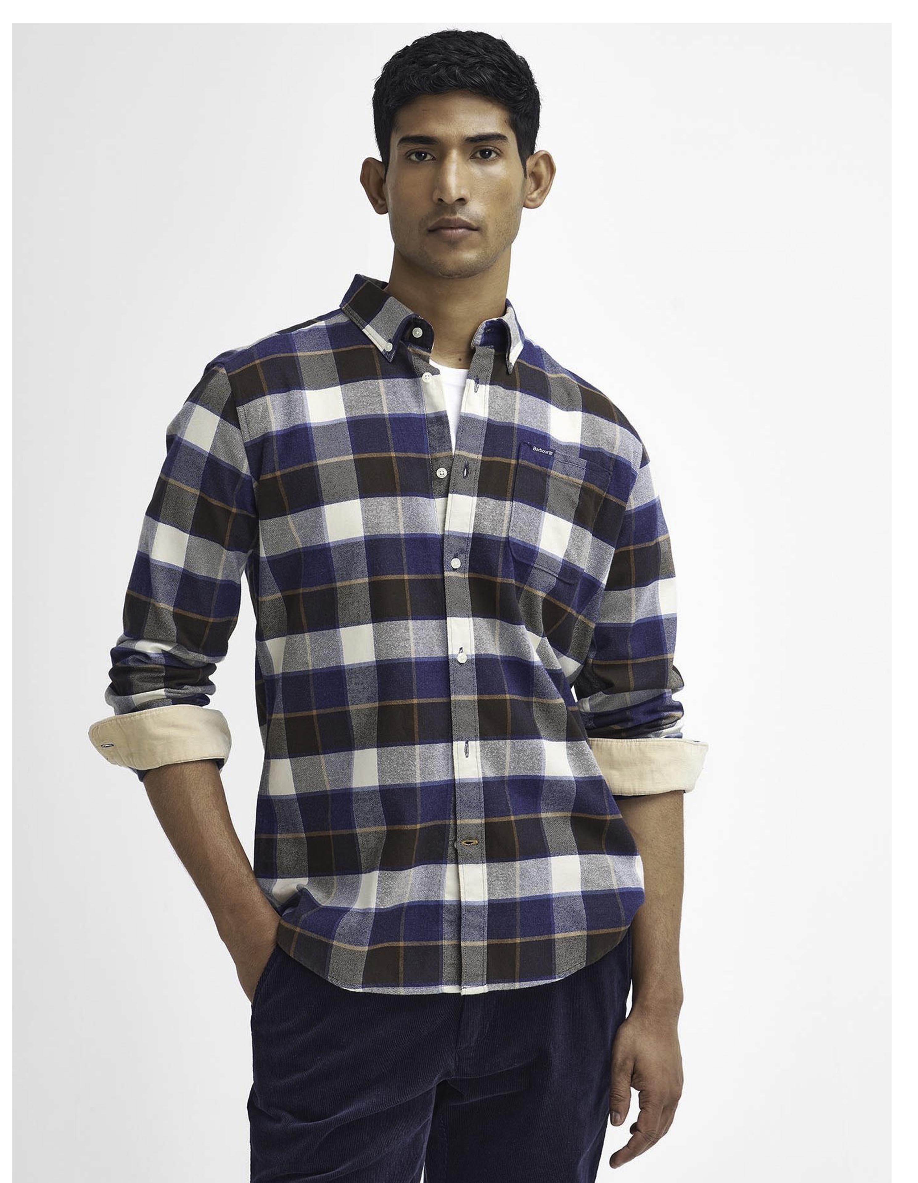 Barbour Valley Tailored Button-down Collar Shirt in Blue & Brown Plaid