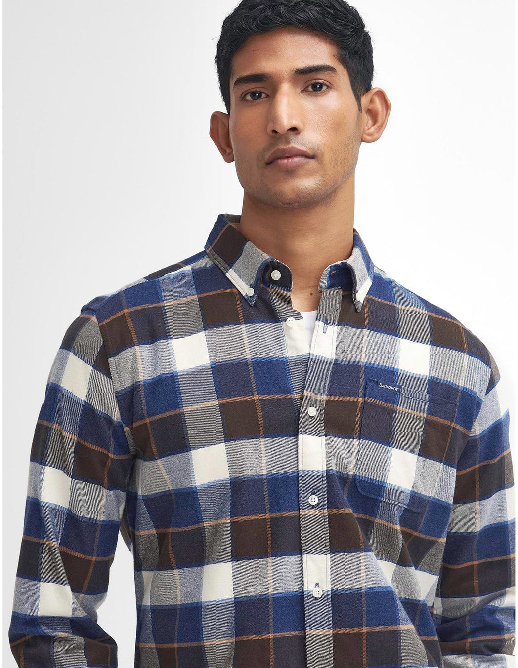 Barbour Valley Tailored Button-down Collar Shirt in Blue & Brown Plaid