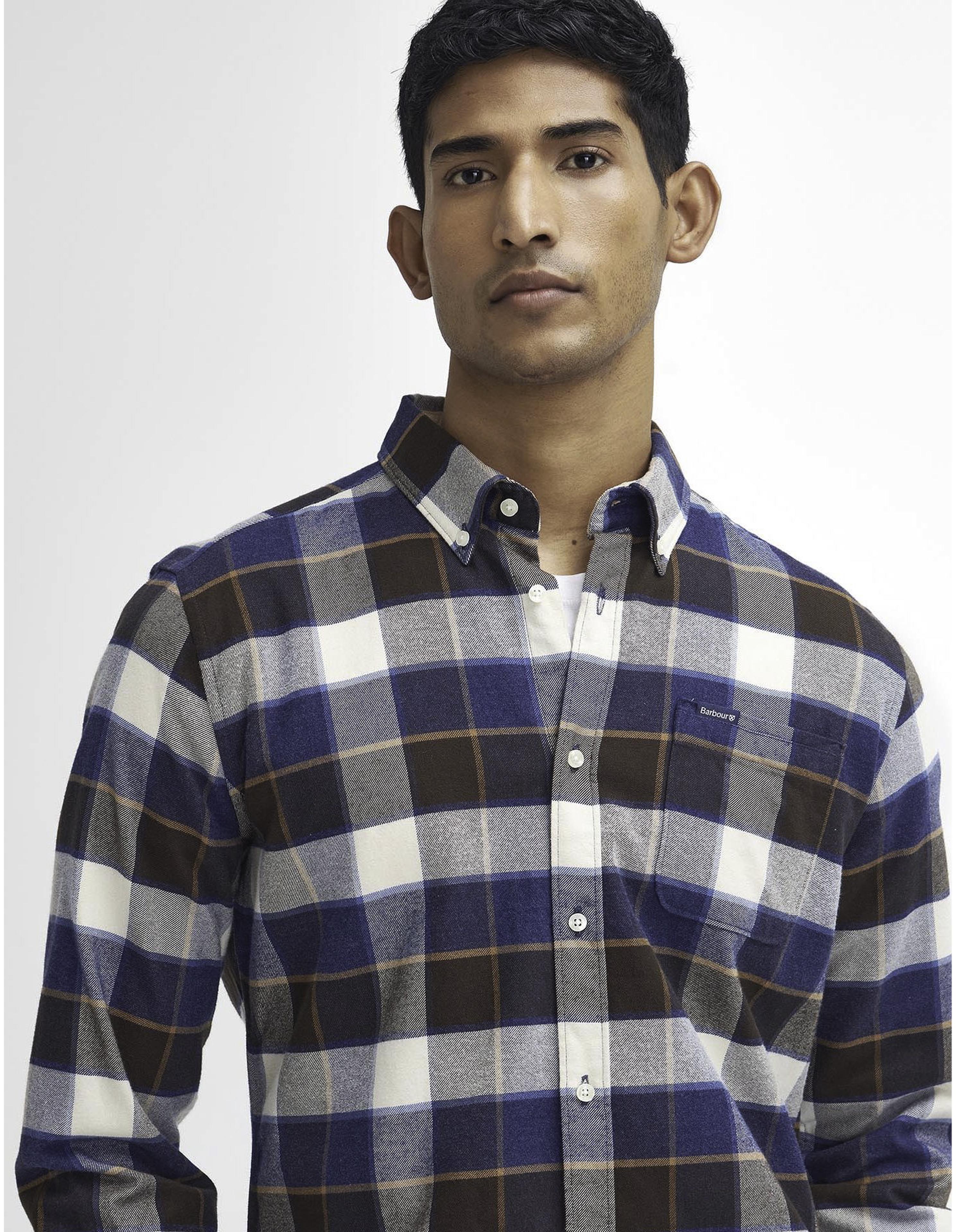 Barbour Valley Tailored Button-down Collar Shirt in Blue & Brown Plaid