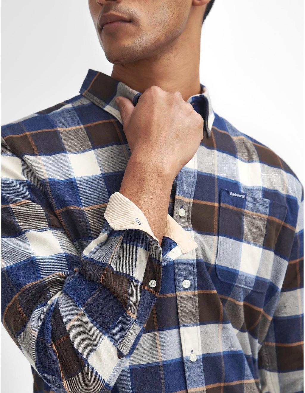 Barbour Valley Tailored Button-down Collar Shirt in Blue & Brown Plaid