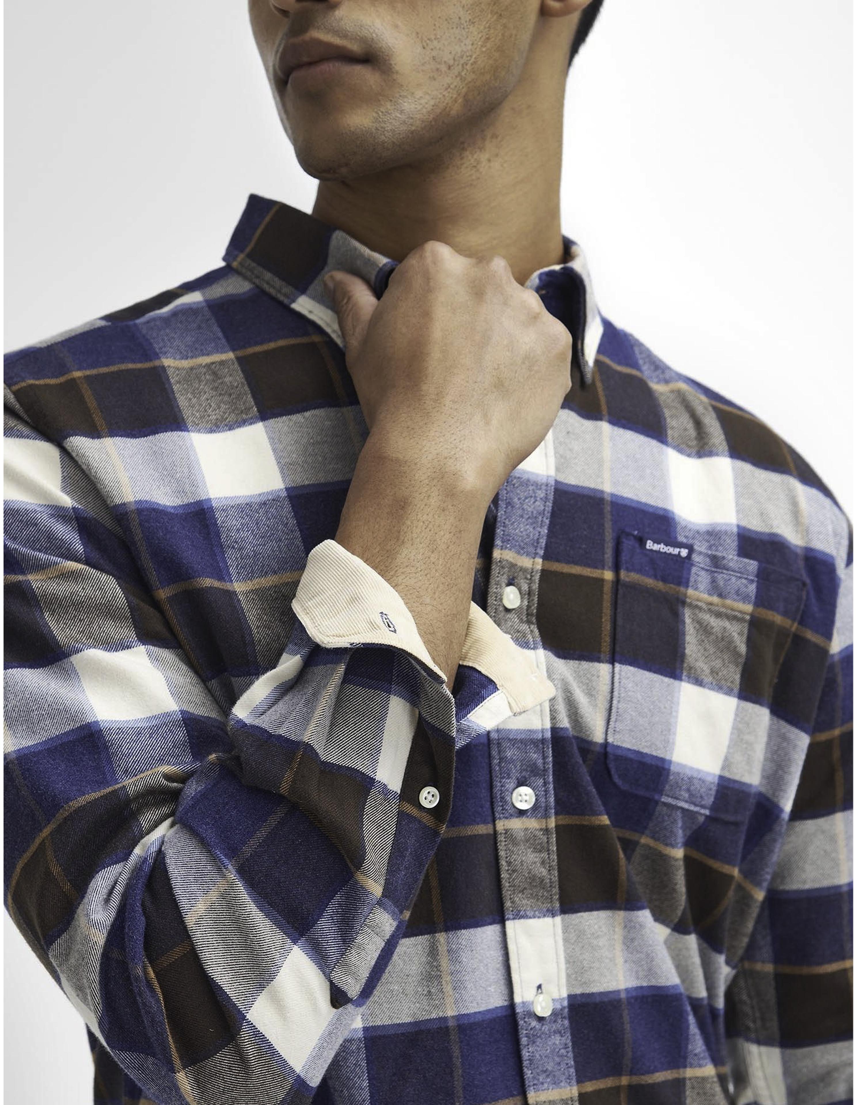 Barbour Valley Tailored Button-down Collar Shirt in Blue & Brown Plaid