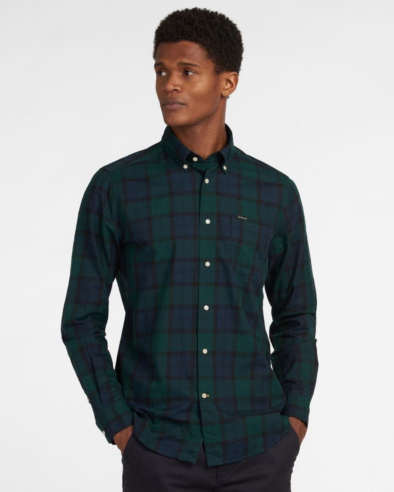 -Rainwater's -Barbour - Button Up Sport Shirts - Barbour Wetheram Black Watch Tartan Plaid Button Down Collar Shirt in Tailored Fit -