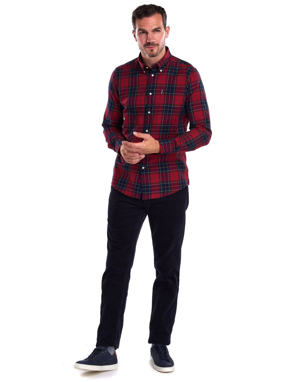 Barbour Wetheram Red Tartan Plaid Button Down Collar Shirt in Tailored Fit - Rainwater's Men's Clothing and Tuxedo Rental