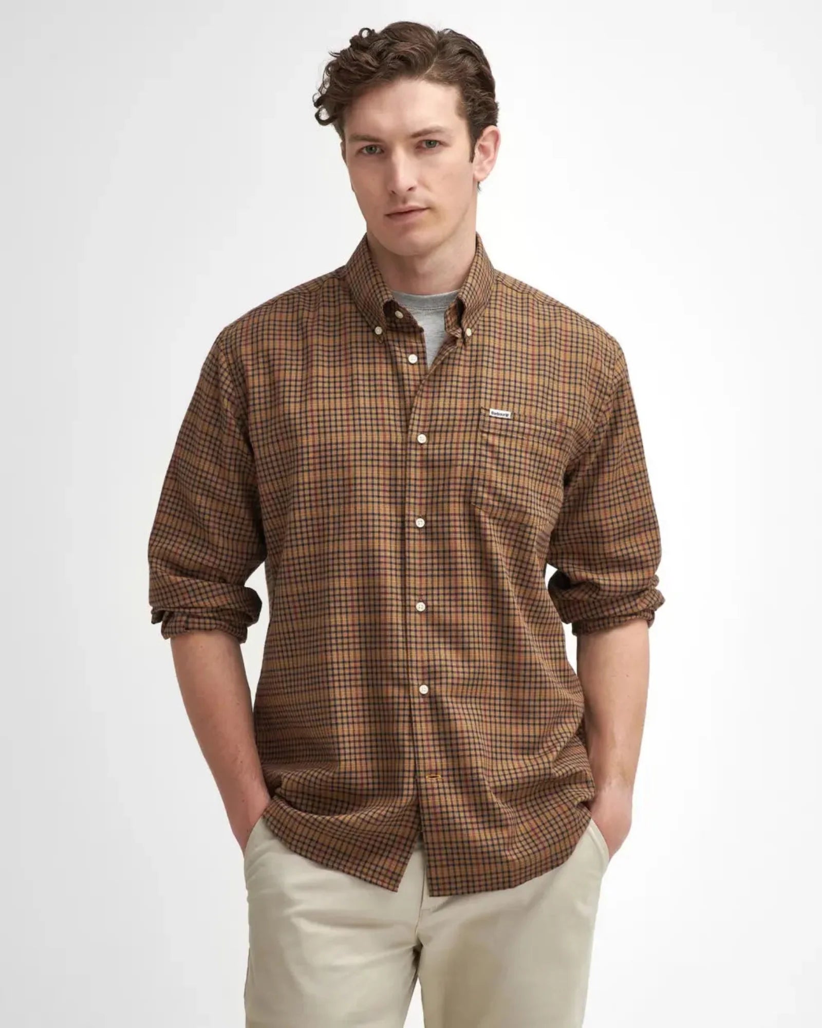 Barbour Henderson Thermo Weave Checked Shirt in Stone