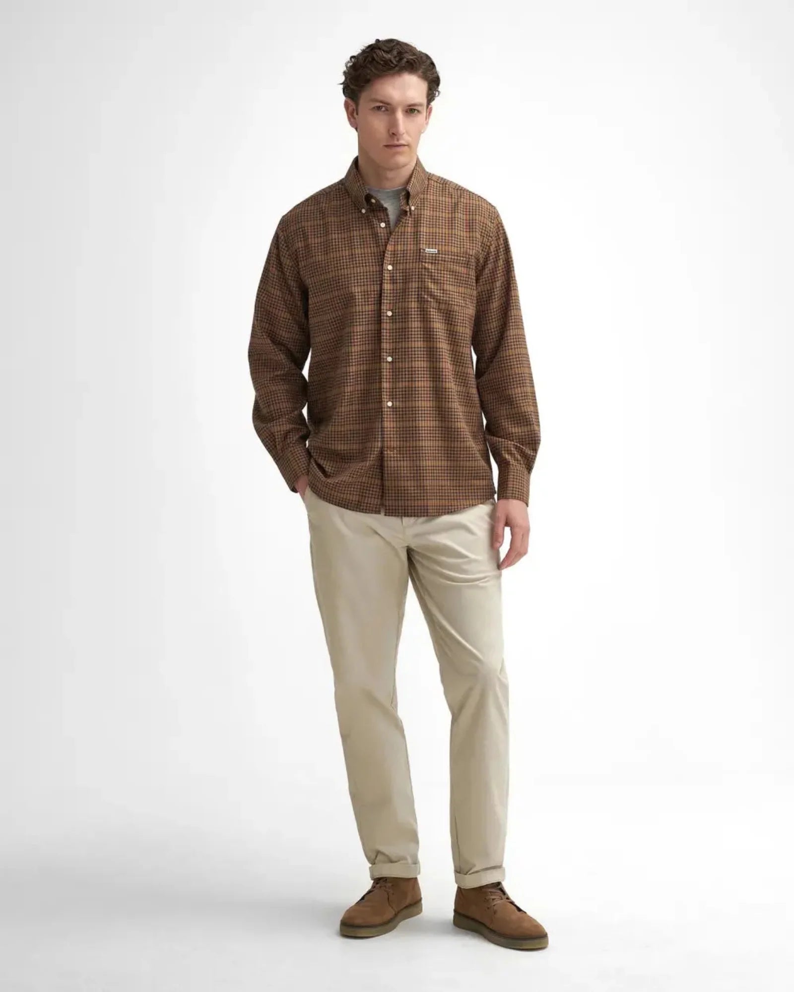 Barbour Henderson Thermo Weave Checked Shirt in Stone