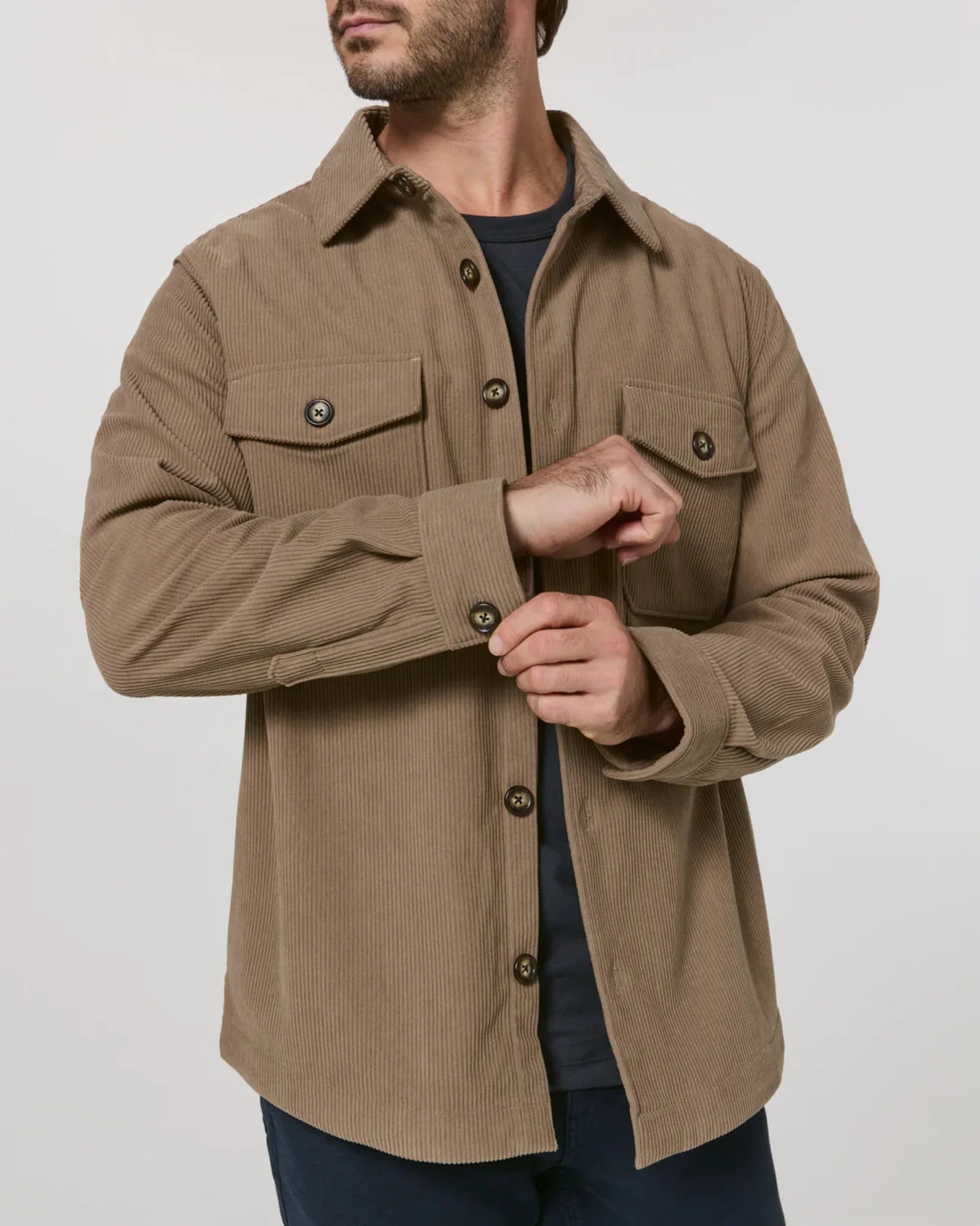 7 Diamonds Crossway Corduroy Overshirt in Taupe