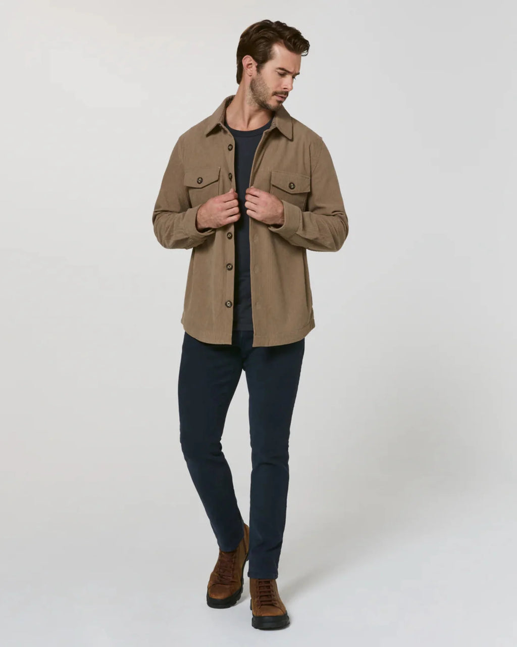 7 Diamonds Crossway Corduroy Overshirt in Taupe