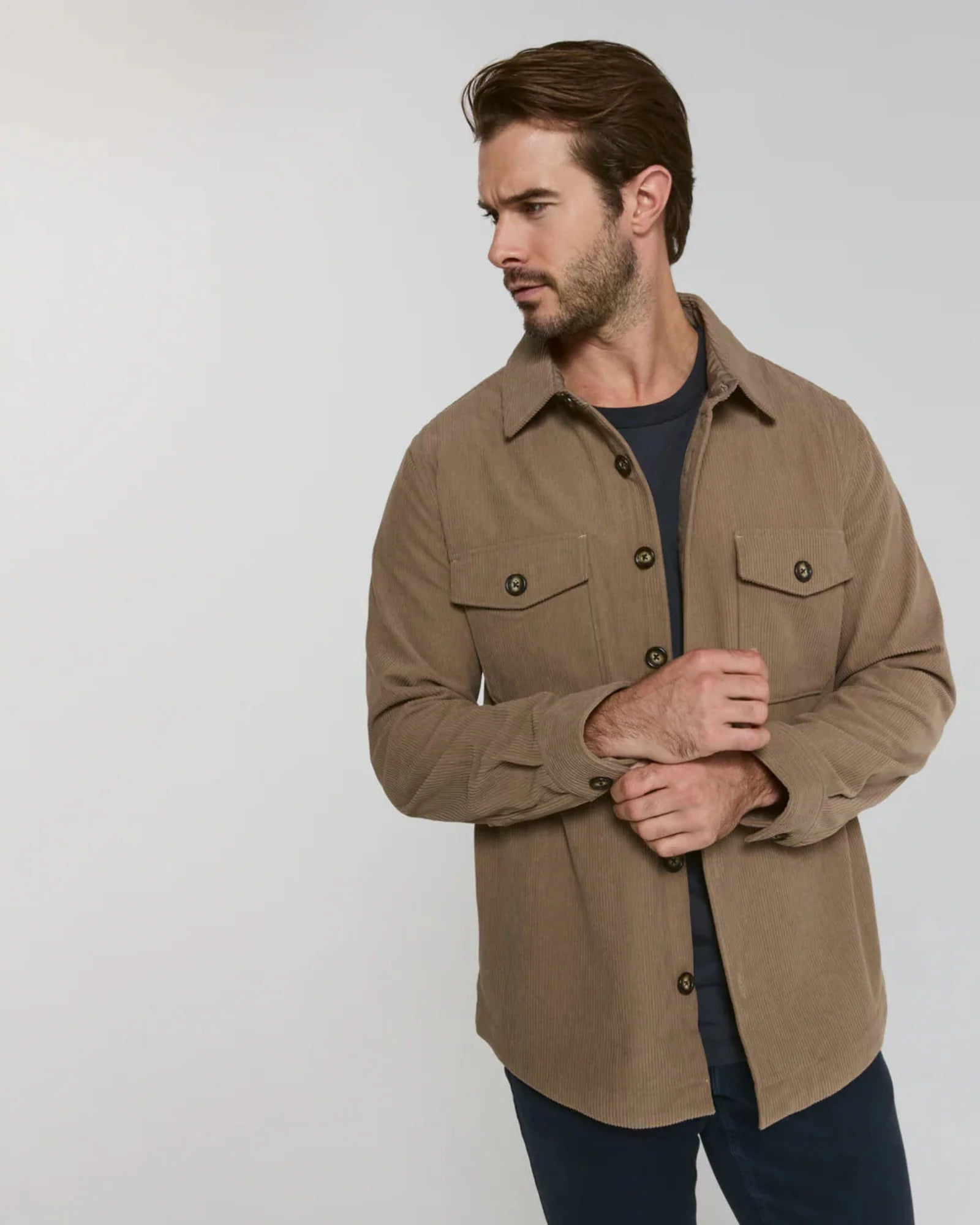 7 Diamonds Crossway Corduroy Overshirt in Taupe