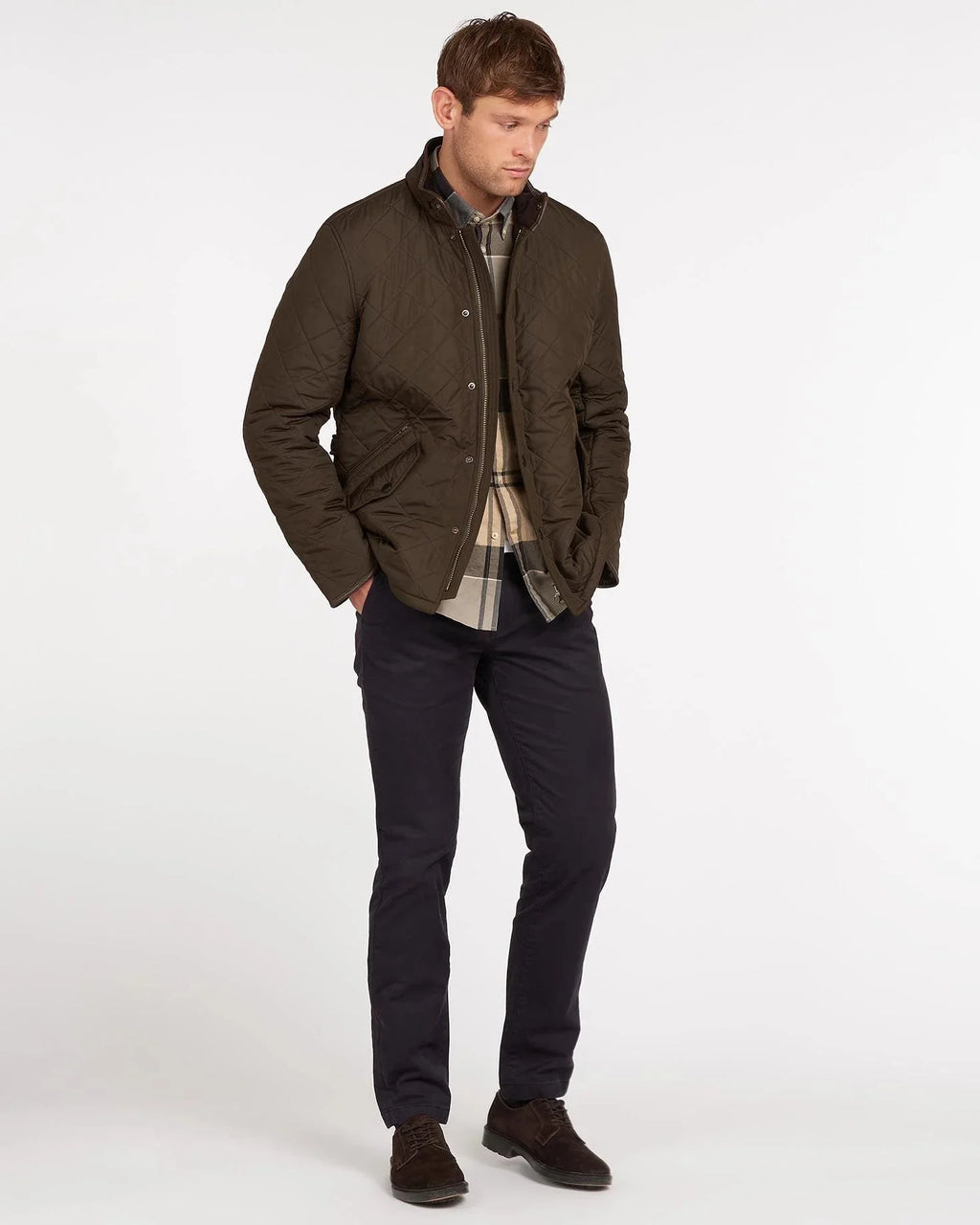 Barbour Powell Quilted Jacket In Olive - Rainwater's Men's Clothing and Tuxedo Rental