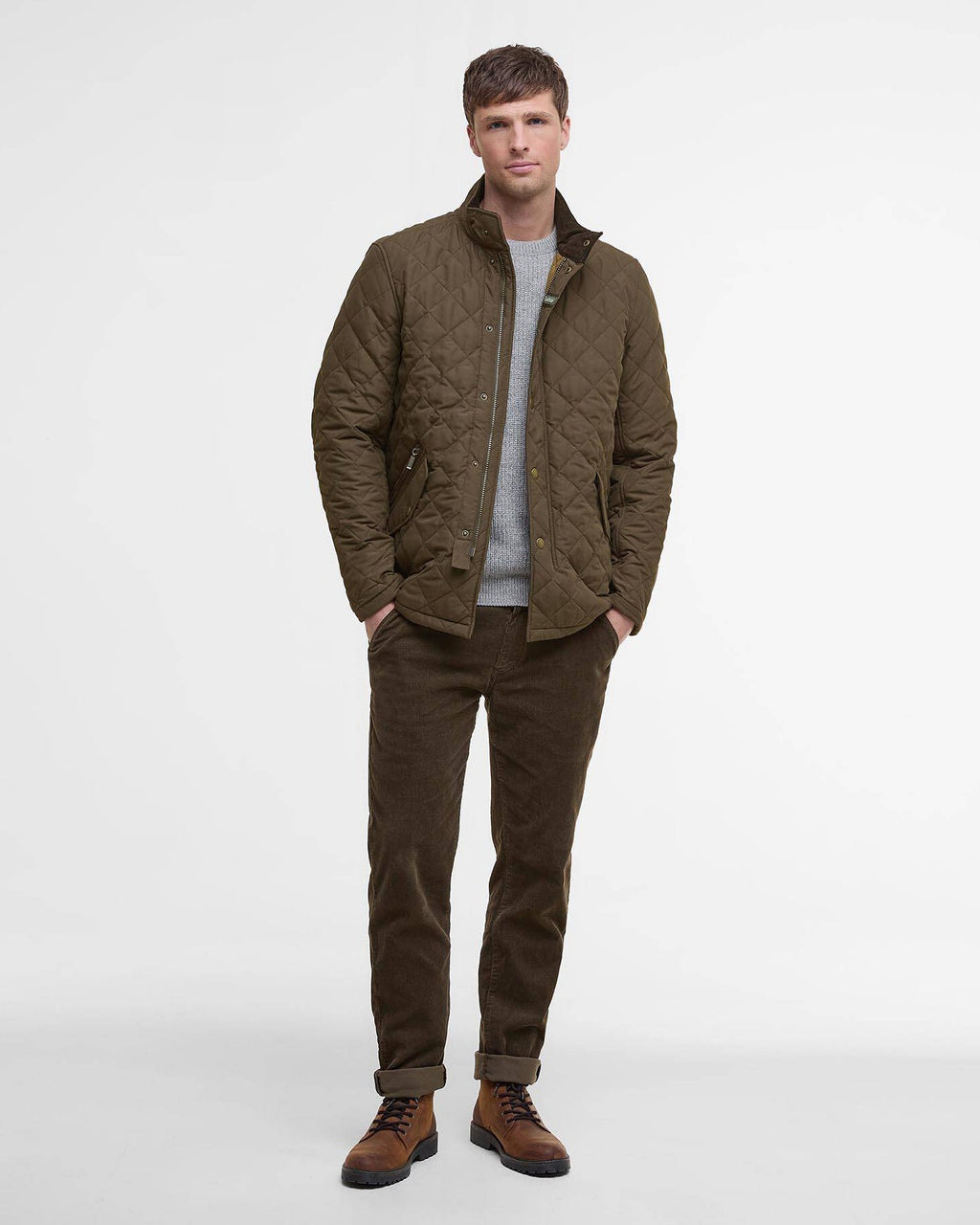 Barbour Shoveler Quilted Jacket In Dark Olive