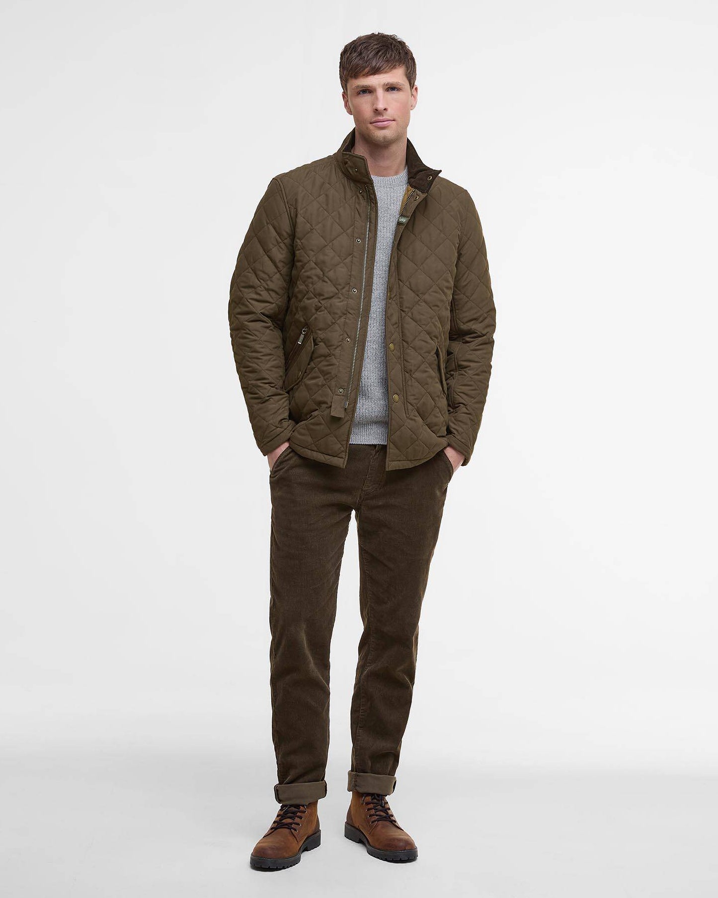 Barbour Shoveler Quilted Jacket In Dark Olive