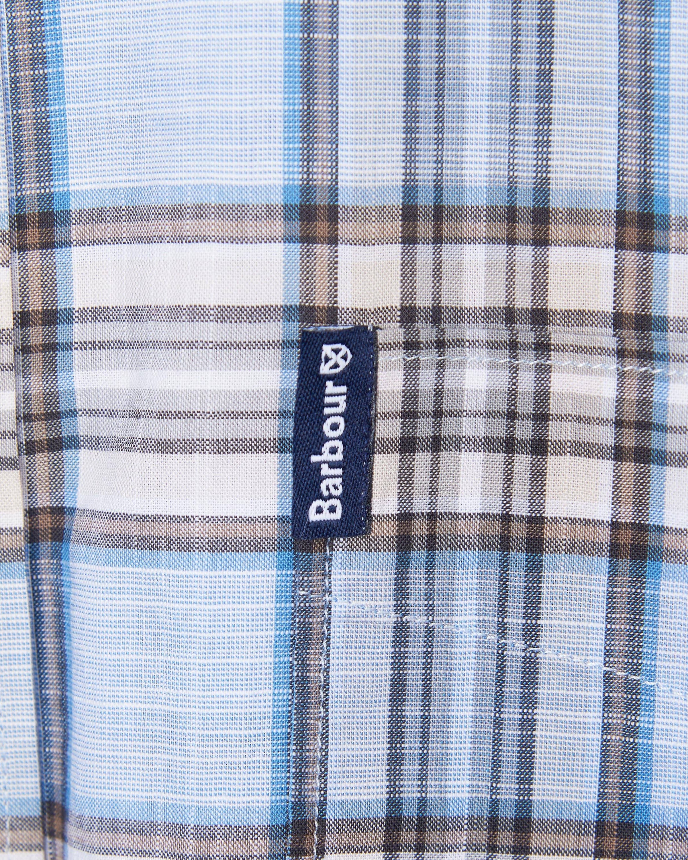 Barbour Highland Check 26 Light Blue and Khaki Long Sleeve Button Down Collar Tailored Fit Shirt - Rainwater's Men's Clothing and Tuxedo Rental