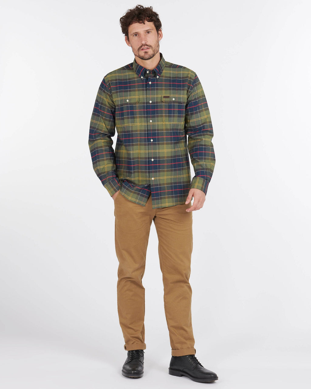 Barbour Fulton Coolmax Performance Buttondown Collar Shirt In Classic Olive Plaid - Rainwater's Men's Clothing and Tuxedo Rental