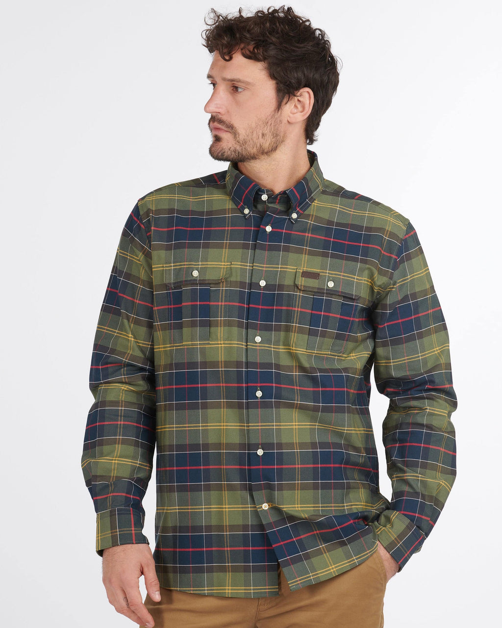 Barbour Fulton Coolmax Performance Buttondown Collar Shirt In Classic Olive Plaid - Rainwater's Men's Clothing and Tuxedo Rental