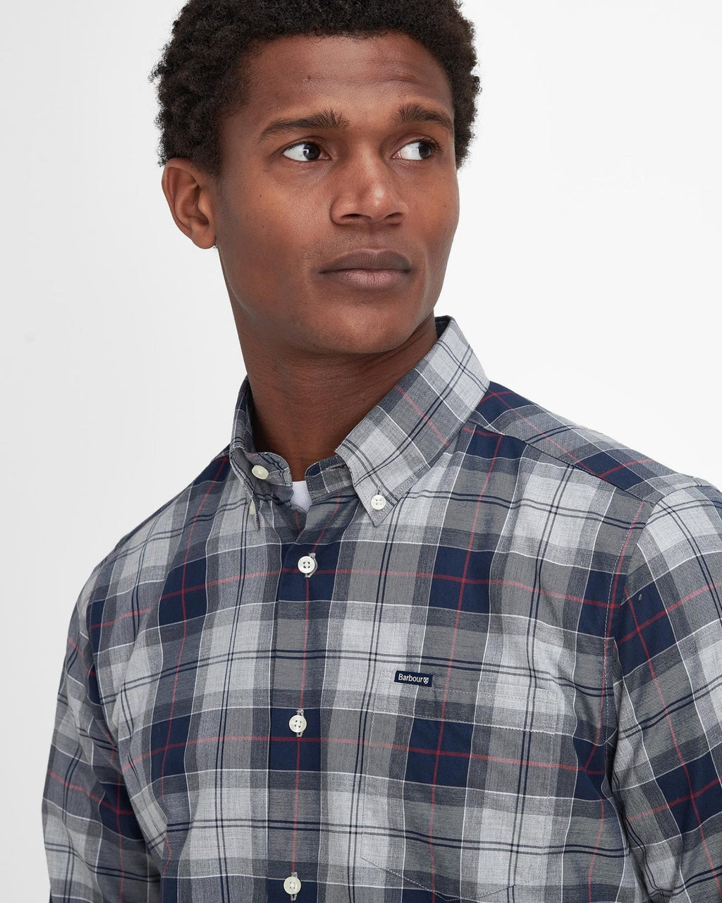 Barbour Wetheram Blue Granite Plaid Button Down Collar Shirt in Tailored Fit