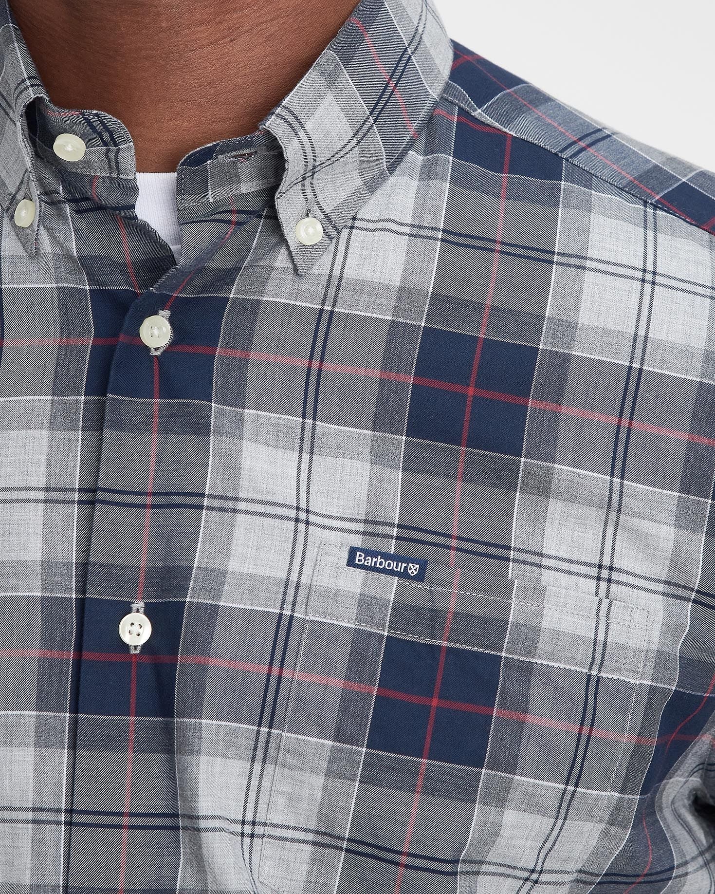 Barbour Wetheram Blue Granite Plaid Button Down Collar Shirt in Tailored Fit