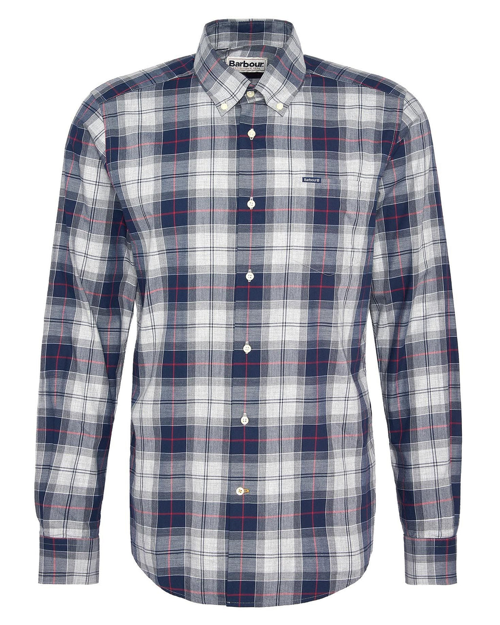 Barbour Wetheram Blue Granite Plaid Button Down Collar Shirt in Tailored Fit