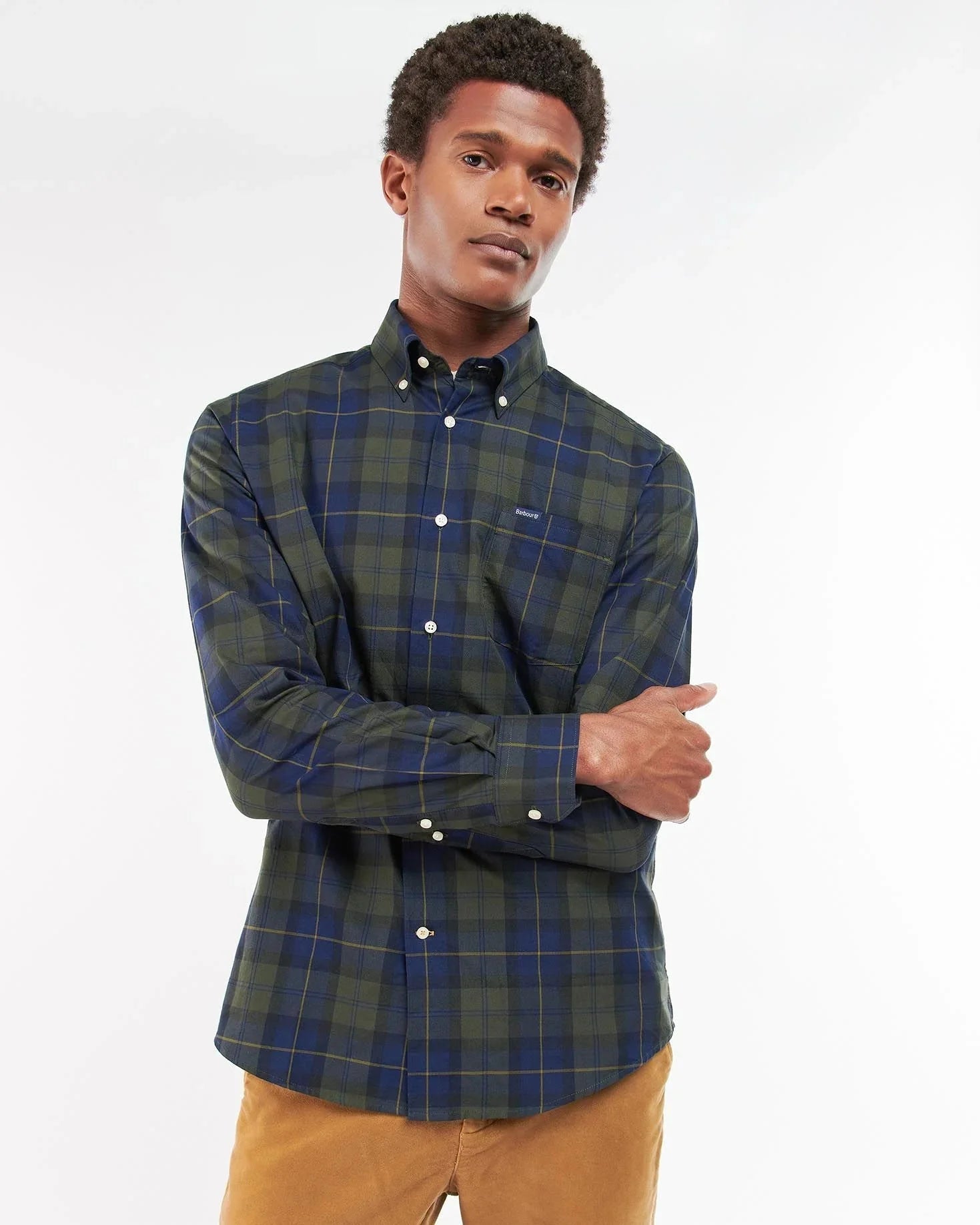 Barbour Wetheram Olive Night Tartan Plaid Button Down Collar Shirt in Tailored Fit - Rainwater's Men's Clothing and Tuxedo Rental