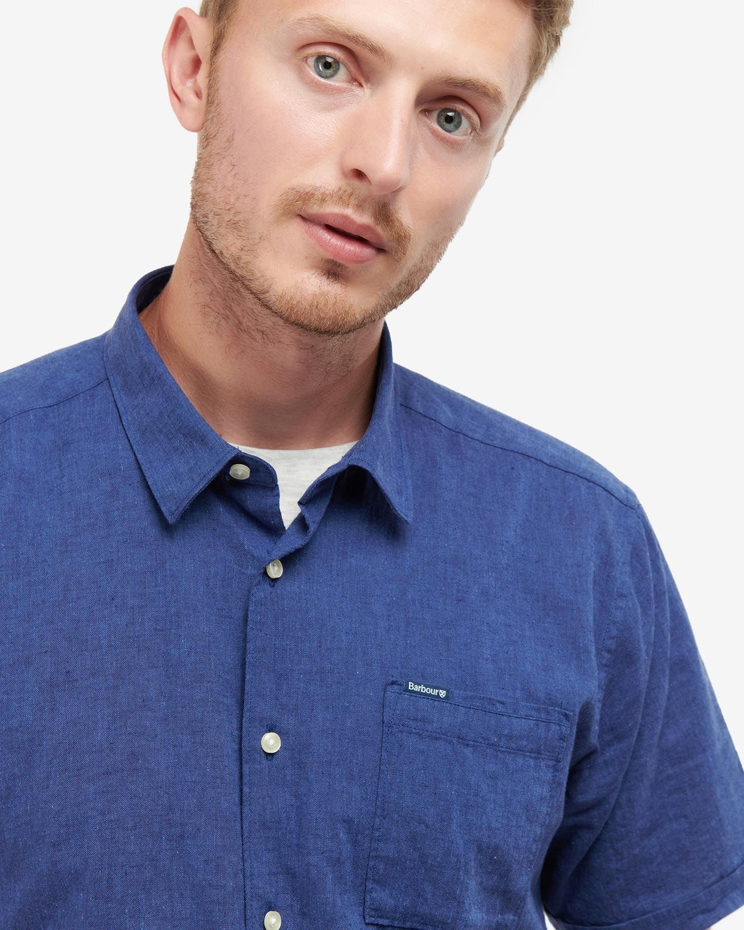 Barbour Nelson Short Sleeve Summer Shirt In Indigo