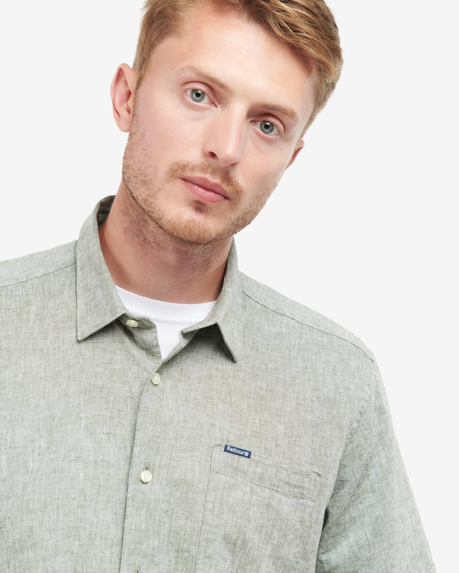 Barbour Nelson Short Sleeve Summer Shirt In Bleached Olive