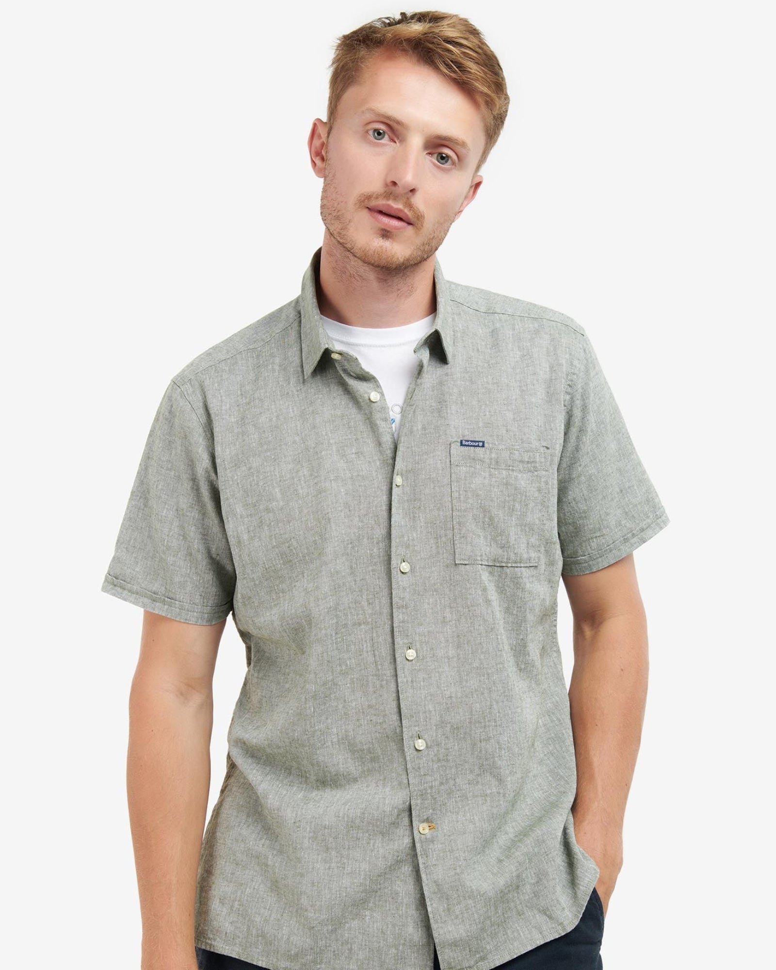 Barbour Nelson Short Sleeve Summer Shirt In Bleached Olive
