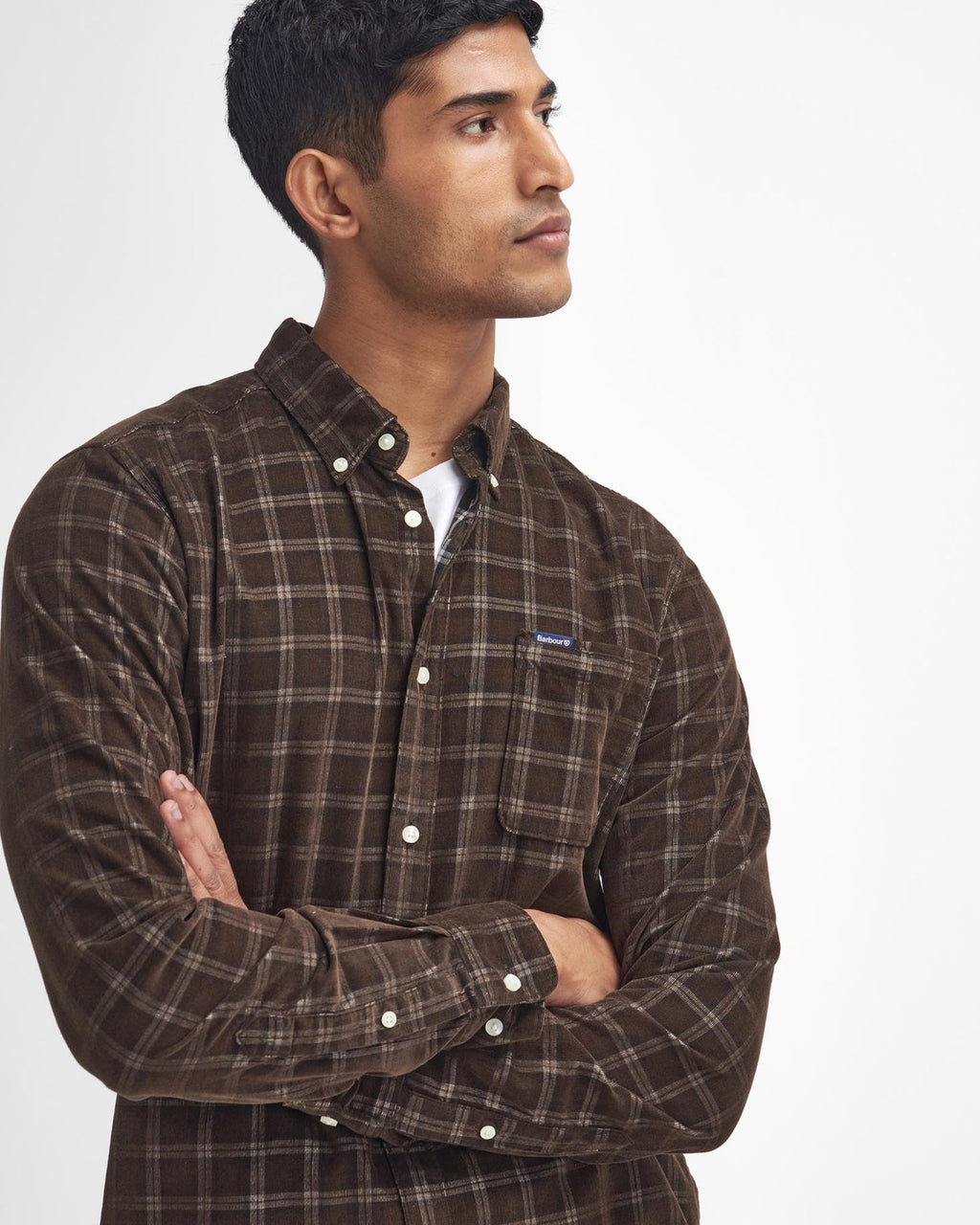 Barbour Harthill Tailored Long Sleeved Cord Shirt in Brown