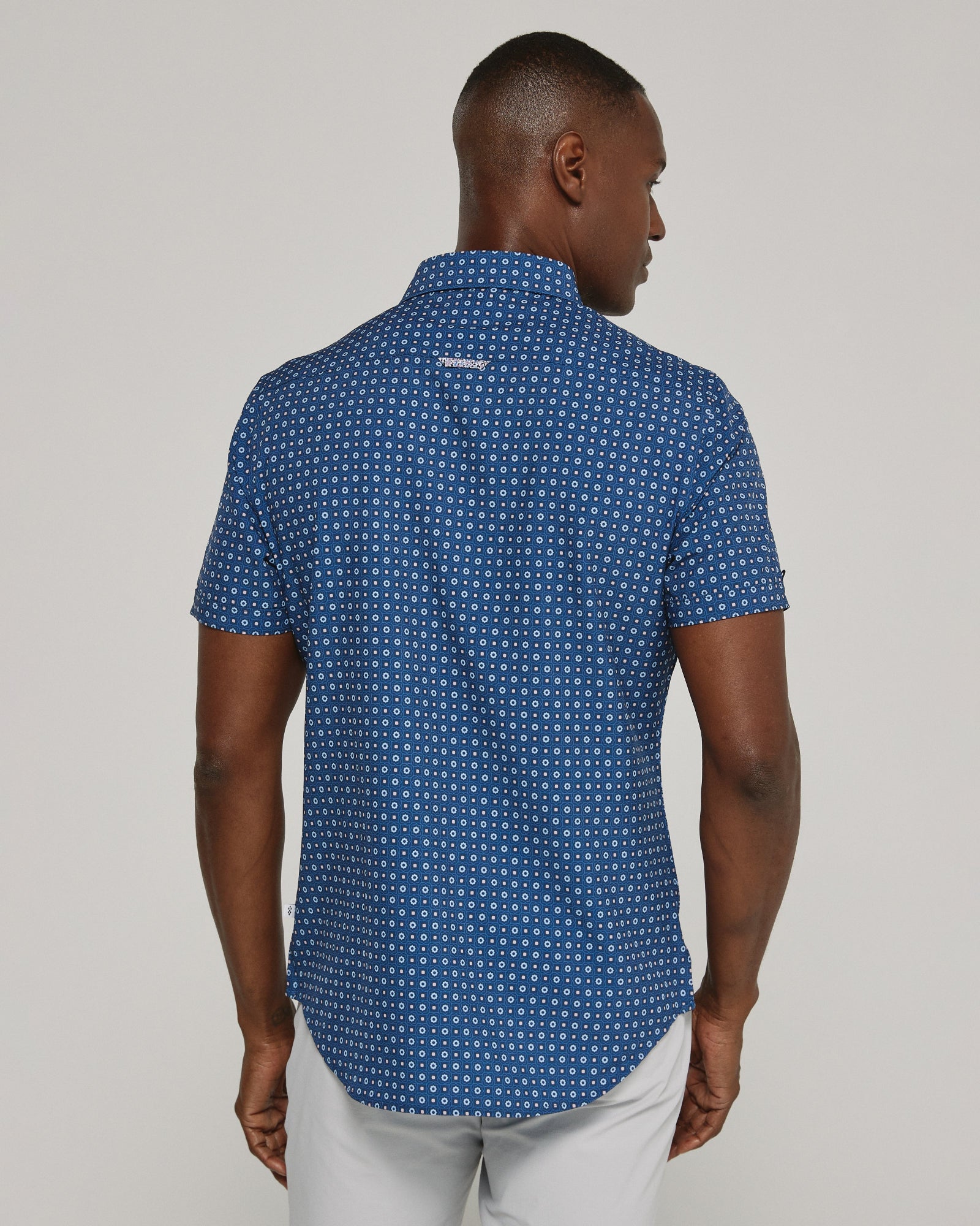 7 Diamonds Roche Blue Neat Print Short Sleeve Shirt